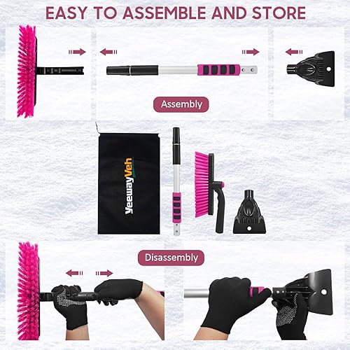 Vista 15 de YeewayVeh Rascador de hielo de 39 pulgadas para parabrisas de automóvil, cepillo de nieve giratorio de 360° para automóvil con agarre de espuma Verde