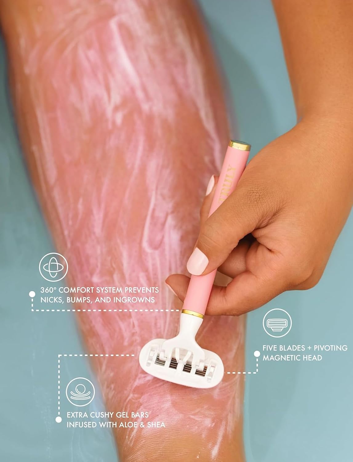 Truly Life Shaver Razor | Best Razor for Sensitive Skin | 5 Blades with Aloe & Shea Butter Infused Gel Bars | Pivoting Head & Flex-Grip Handle for Smooth, Irritation-Free Shave - Image 3