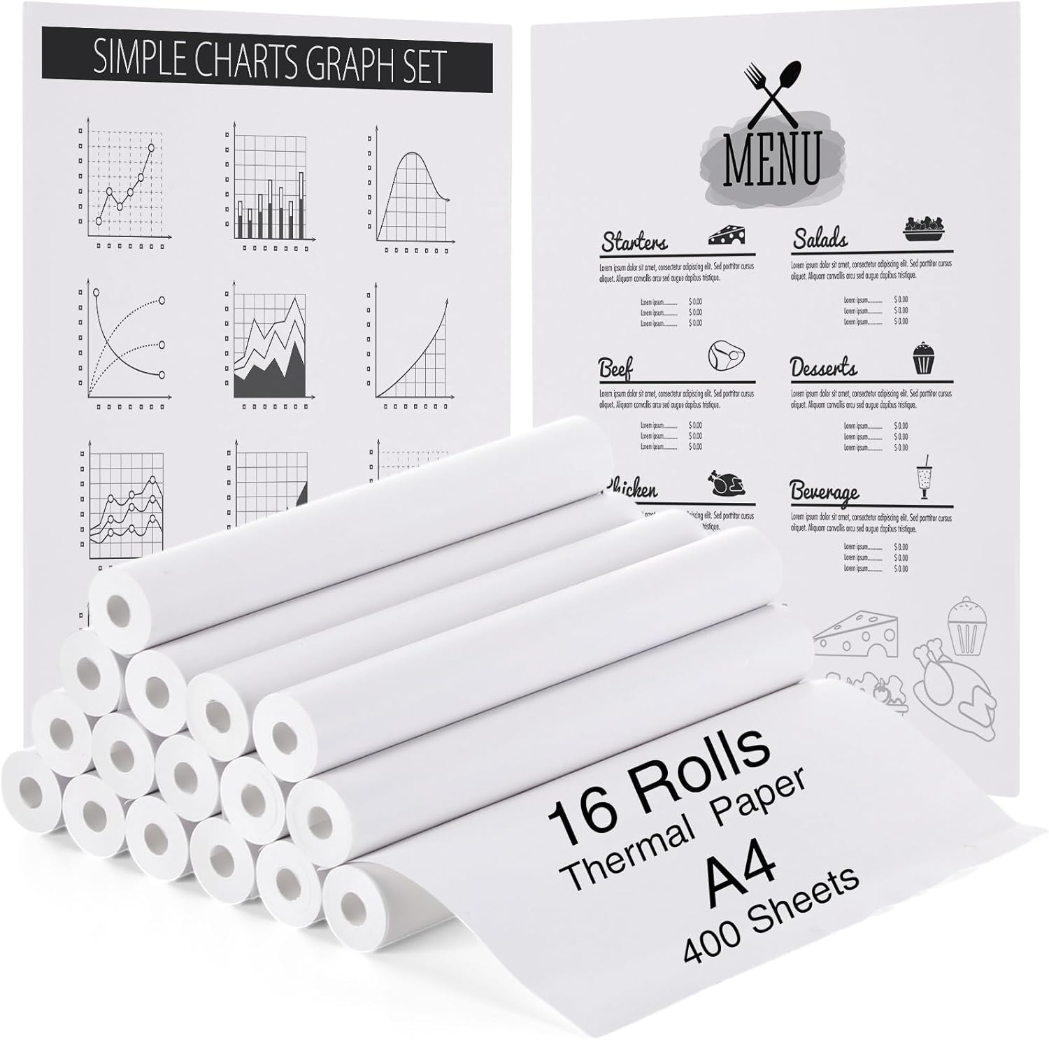 Affrolling 16 Rolls Thermal Paper, A4 Printing Paper Thermal Printer Quick-dry Inkless for Multipurpose Printer (8.27x276" for One Roll)
