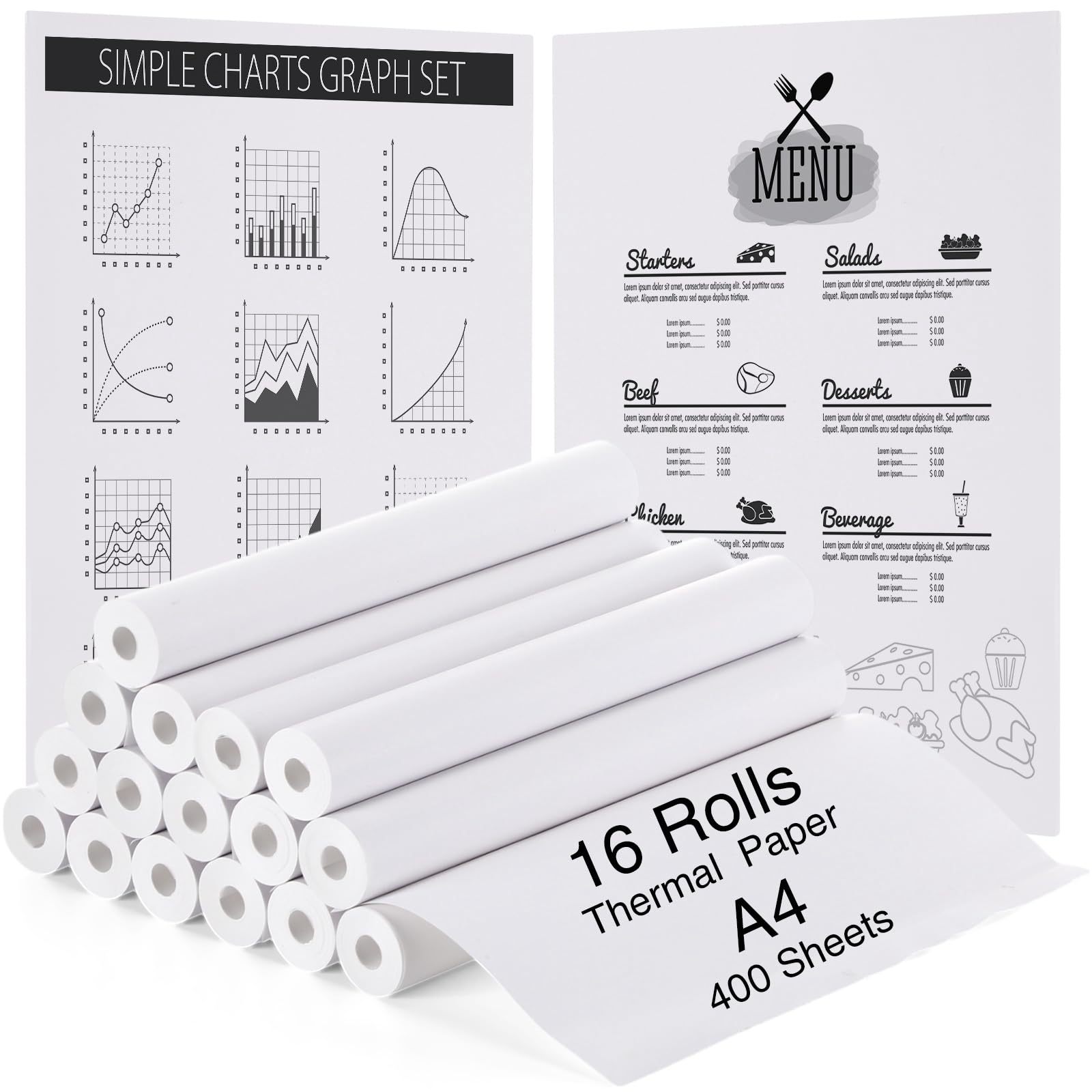 Affrolling 16 rollos de papel para impresora térmica A4 (210 mm de ancho/7 m de largo, Φ1.45.7 cm) de secado rápido para impresora térmica sin tinta, rollos de papel de impresión térmica