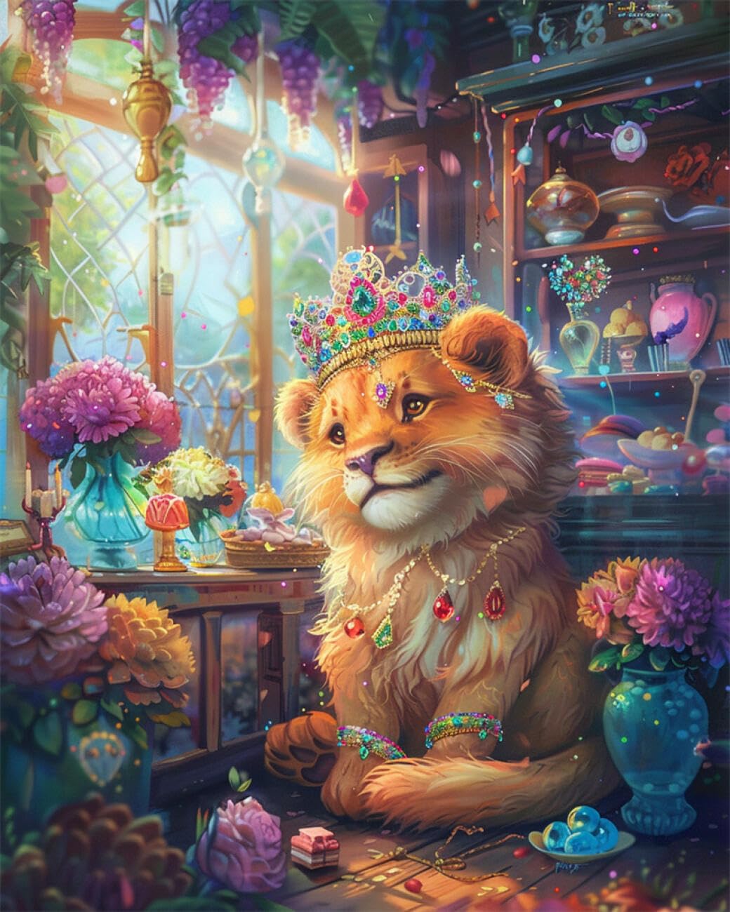 AYAOYANGGO Animal DIY Bead Cross Stitch Kits Lions and Flowers Bead Embroidery Kit for Adults Needlepoint Tapestry Set Beaded Stitching 40x50cm