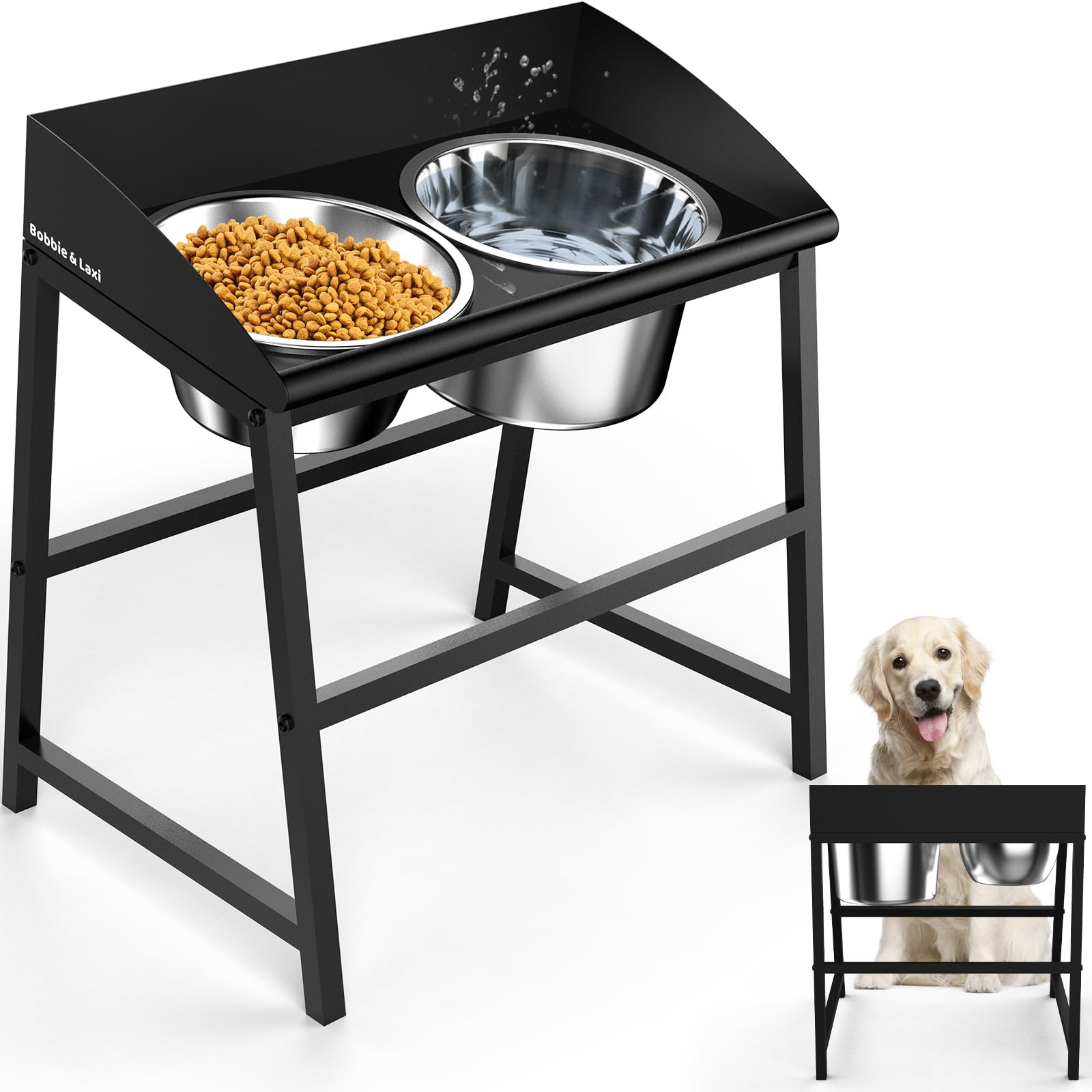 Elevated Dog Bowls Large Breed, 15" Tall No Spill Water Bowl for Dogs with Stand, Full Metal & Stainless Steel Raised Dog Bowl Design for Indoor and Outdoor Use