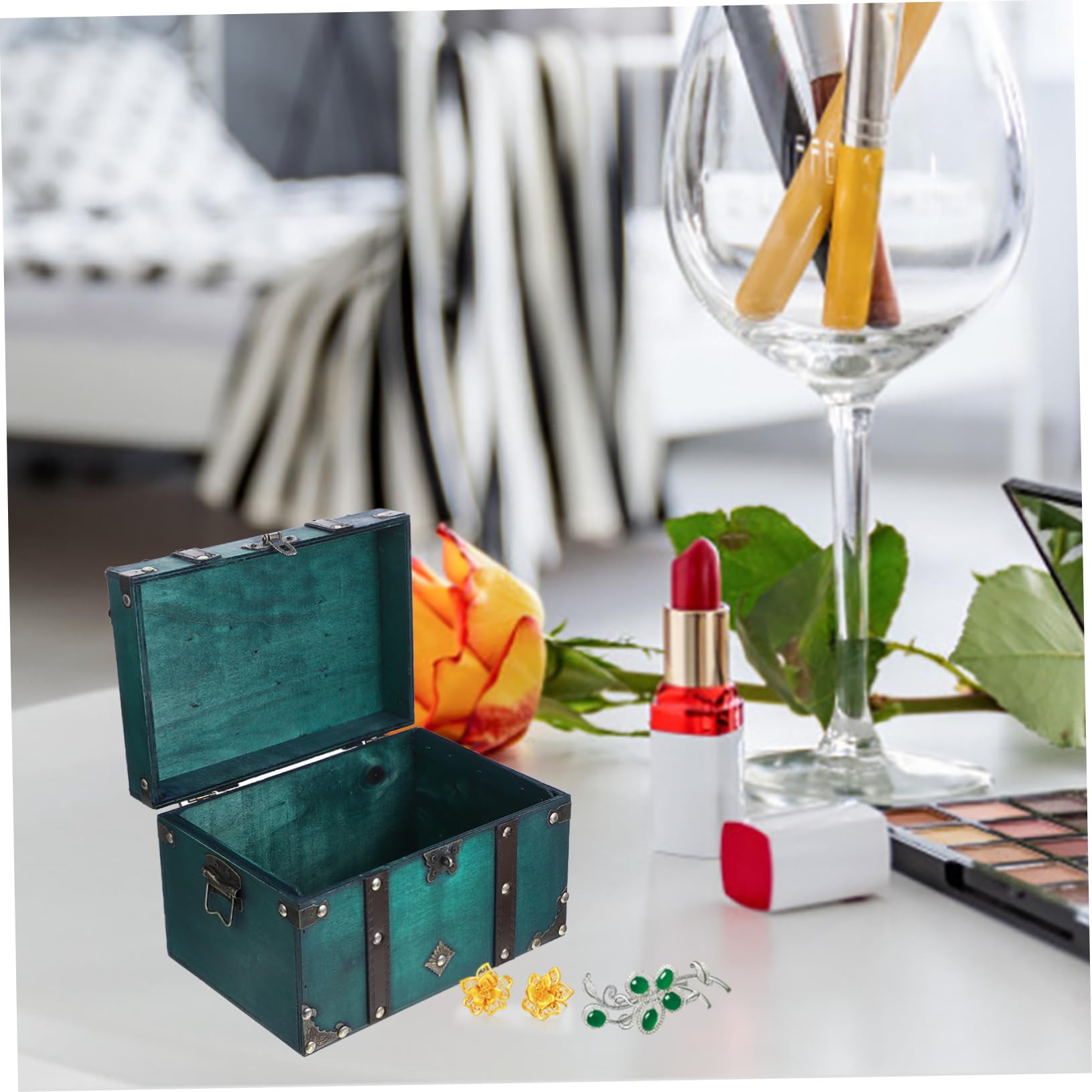 TOPBATHY Joyero de Madera Verde Estilo Vintage Cerradura