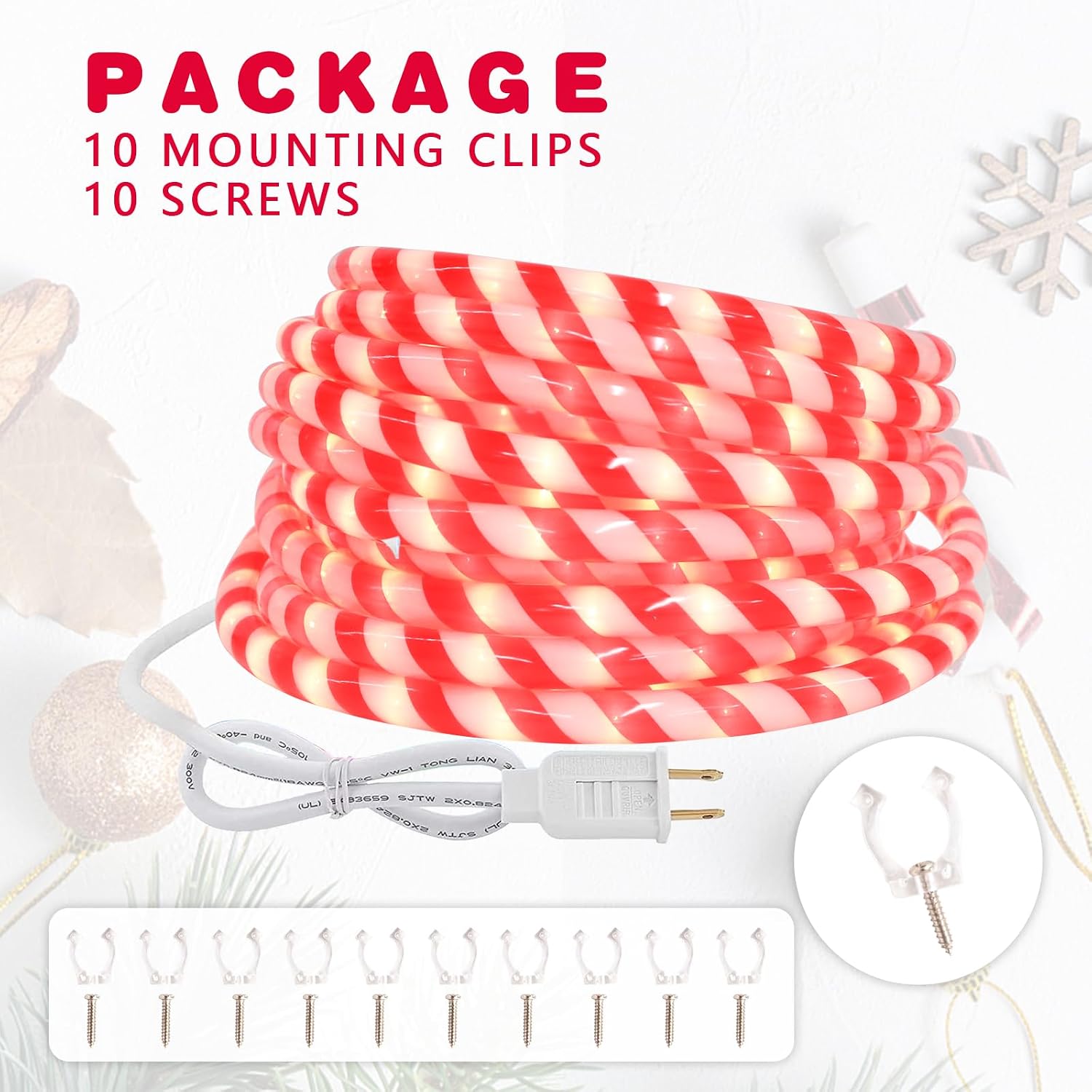 Afirst Christmas Candy Cane Rope Lights - 30FT LED Fairy Lights IP65 Waterproof Connectable Tube Lights for Outdoor Patio Garden Christmas Tree Holiday Decoration