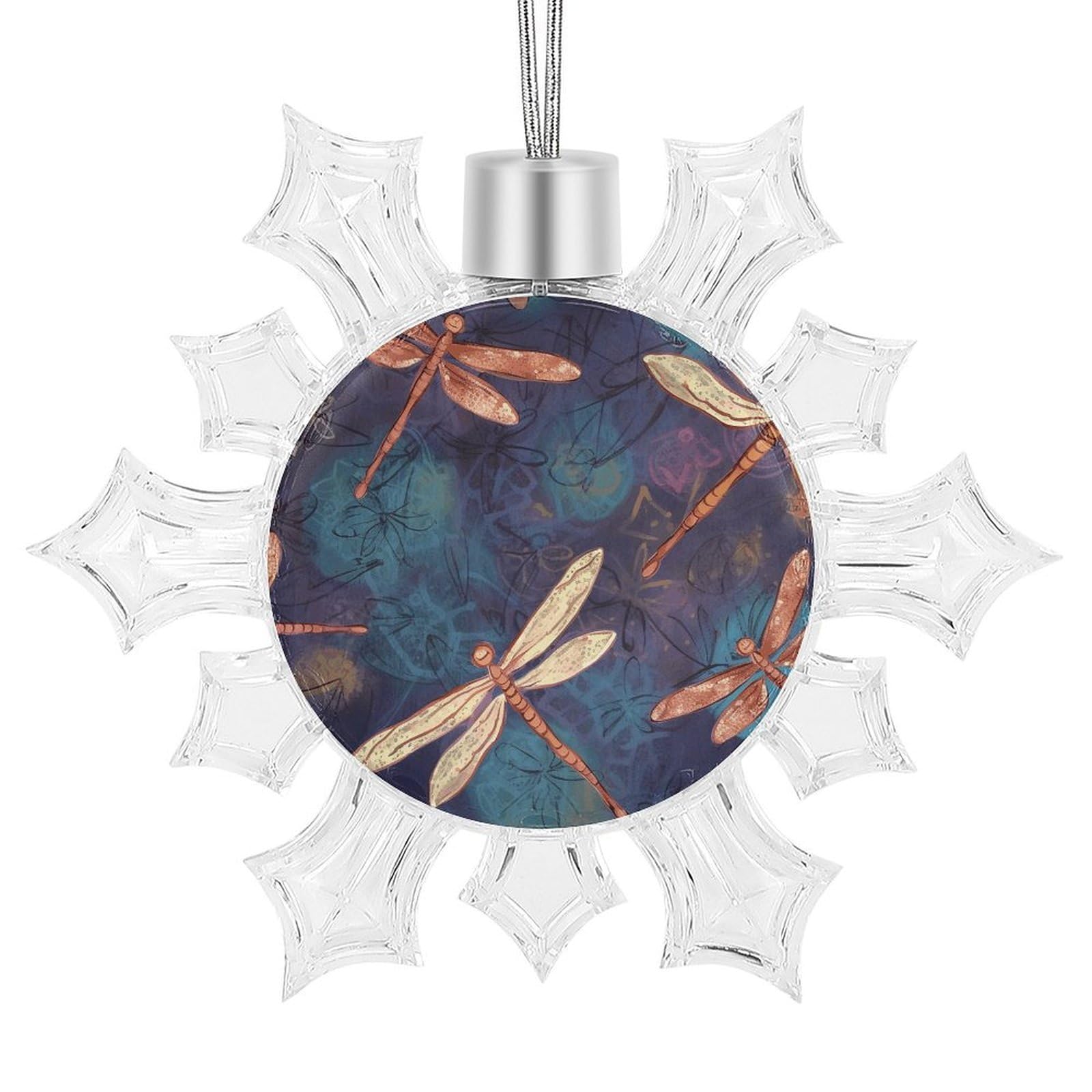 Hand Painted Dragonfly Snowflake Decorations, Winter Snowflake Ornaments Christmas Party Decorations Christmas Tree Decorations for Xmas Tree Winter New Year Party Supplies