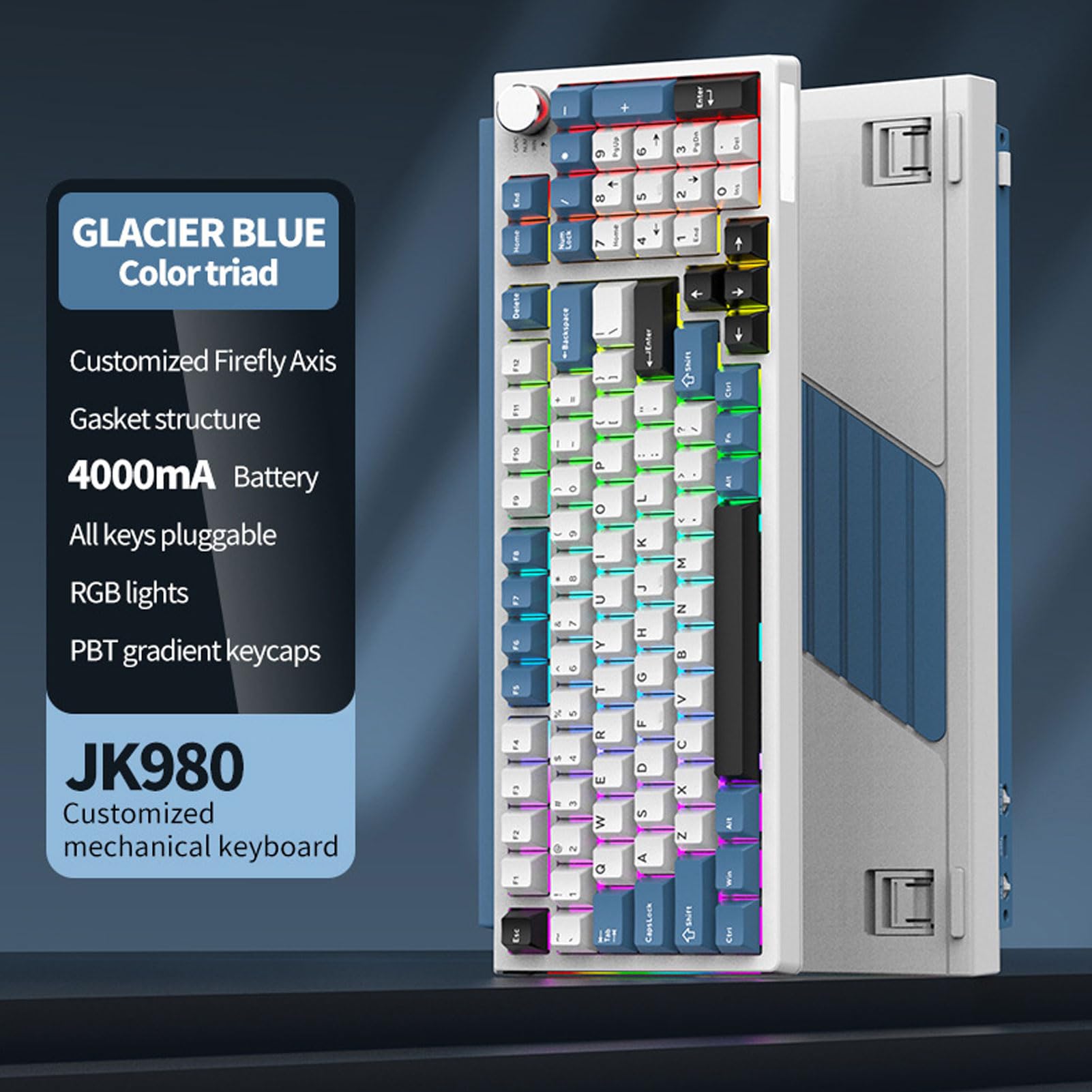 Bewinner Mechaniczna Klawiatura do Gier, 3 Tryby Bezprzewodowa Bluetooth 2.4G USB C, Podświetlenie Boczne RGB z możliwością Wymiany, 75% Kompaktowa Klawiatura 98 Klawiszy dla PC Gaming (BLUE)