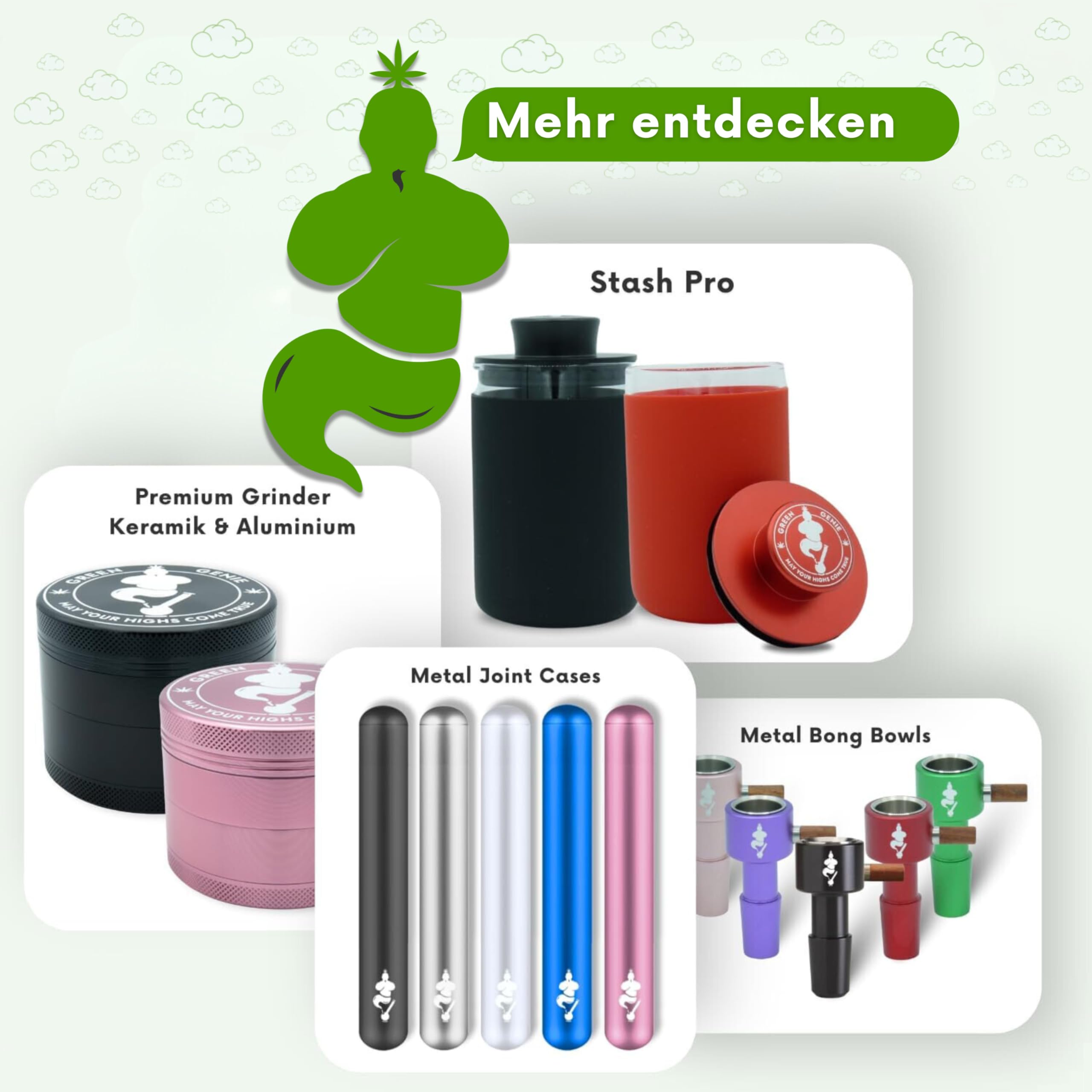 Green Genie - Premium Keramik Grinder - Lila - ⌀63mm groß - Keramik beschichtet - inkl. Glasmundstück, Pinsel. Pollenschaber und hochwertiger Tragetasche