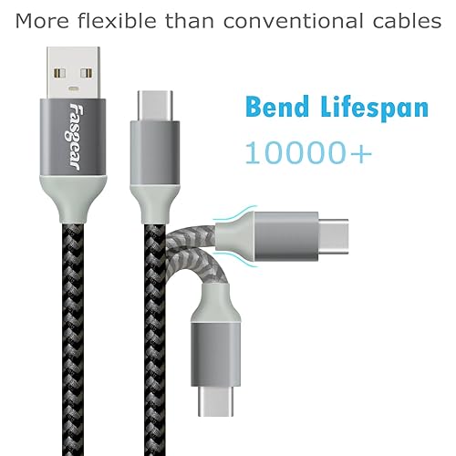 Vista 14 de Fasgear Cables USB C a USB 2.0, paquete de 3 cables de carga rápida USB A a tipo C de 10 pies de largo, 3A, cable de carga rápida trenzado
