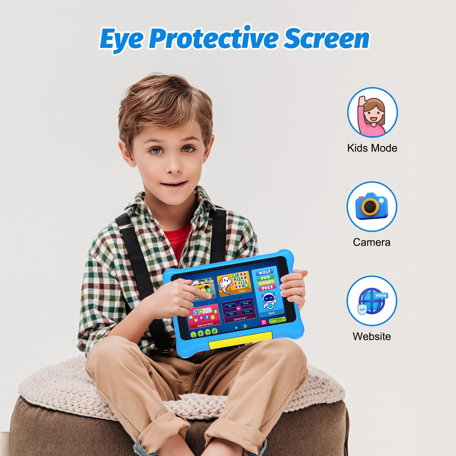 Byxsb Tablet per bambini 7 pollici Android 13, con controllo parentale e controllo parentale, Bluetooth, WiFi, doppia fotocamera, GMS, custodia antiurto, applicazioni pre-installate per bambini (Blu)