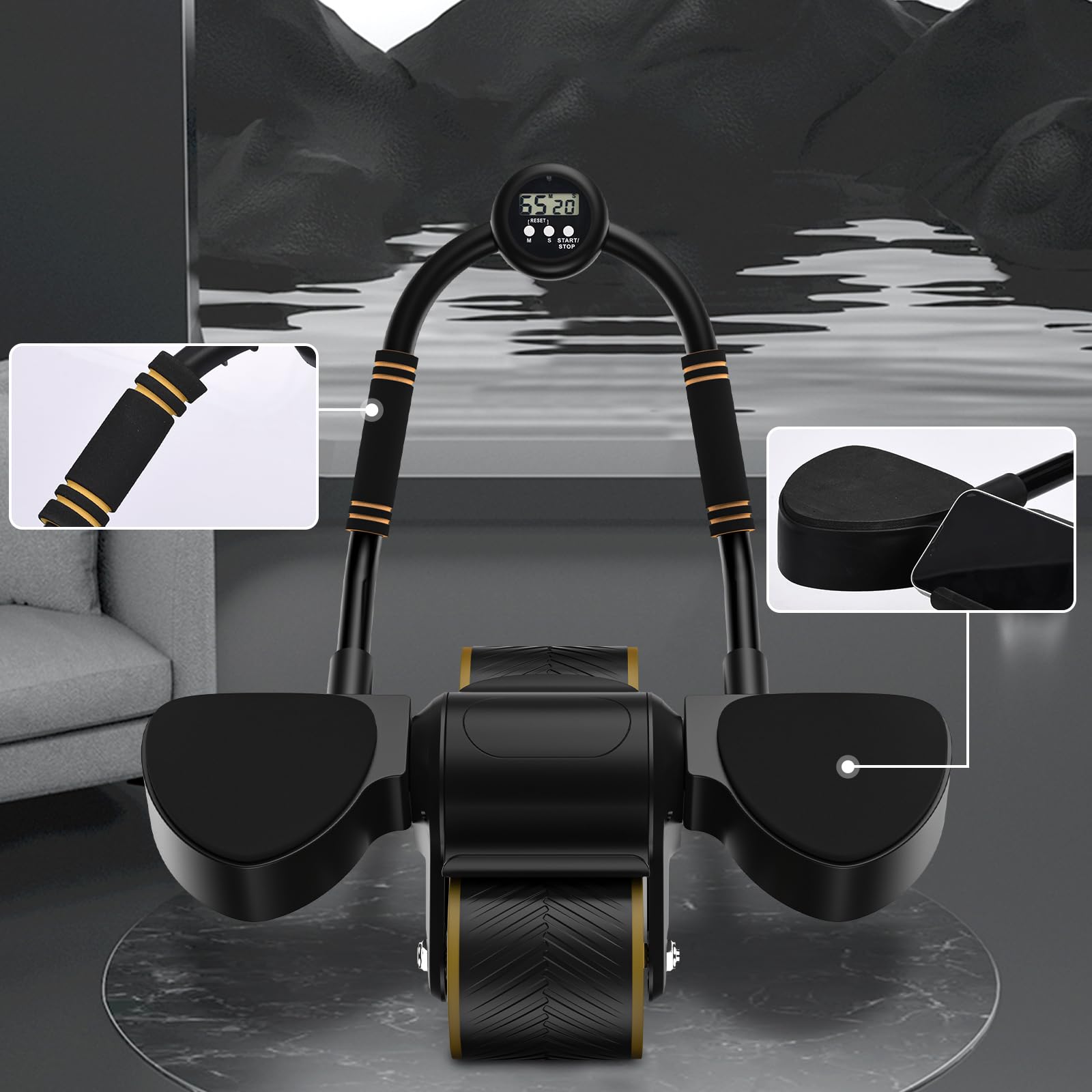 Roue D'exercice Ab Roller, 2 en 1 pour l'entraînement des abdominaux, Ab Roller avec Support De Coude, Abdominal Antidérapant L'entraînement De Base, La Maison avec Minuteur