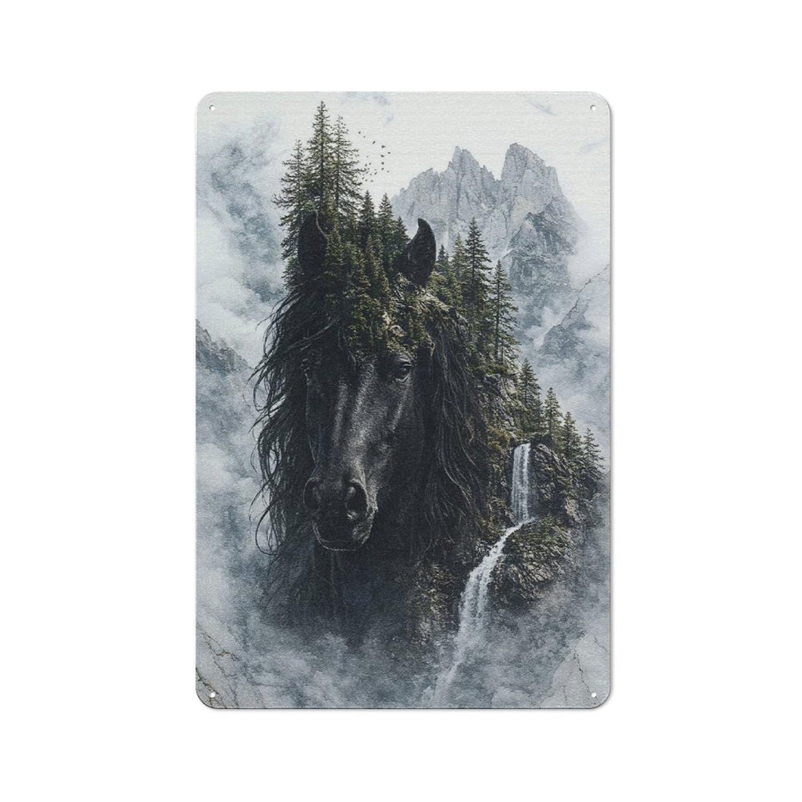 Classic Black Majestic Spirit of The Wild Metal Wall Plaque 30x20cm, Nostalgic Wall Art for Living Room, Hallway, Kitchen Or Cafe