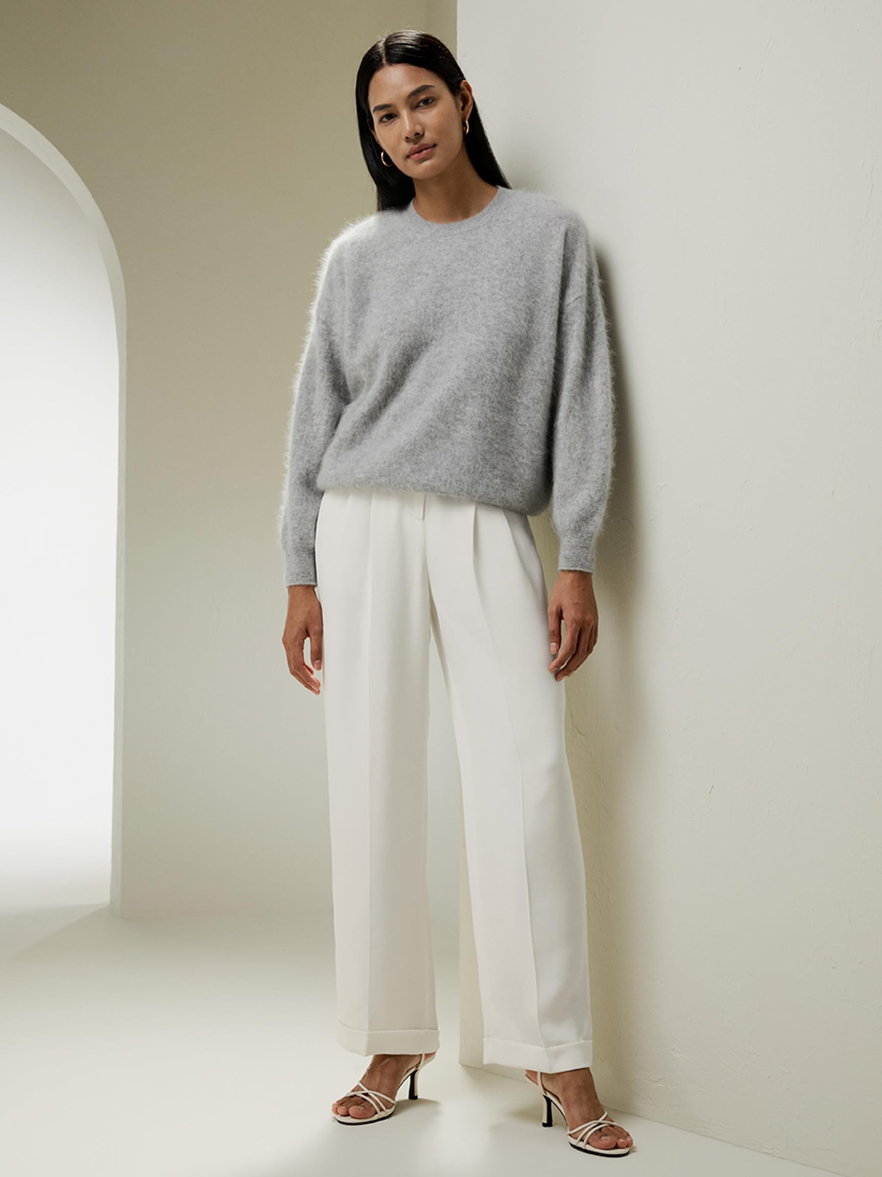 LilySilk 100% Kaschmirpullover für Damen, lässiger Rundhalsausschnitt, lockerer Schnitt, überschnittene Schultern, entspannte Passform, Pullover für den Winter