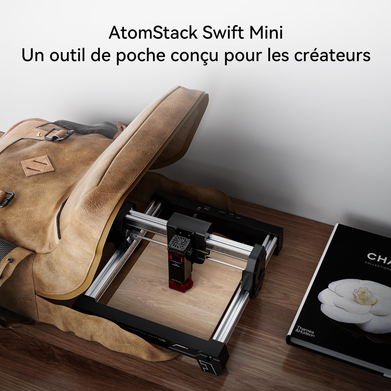 ATOMSTACK SWIFT MINI 3W Machine de Gravure Laser Modèle d'entrée de Gamme Entièrement Préinstallé Graveur Laser DIY Surface de Gravure 145×135mm Précision de 0,04 mm pour Bois, Artisanat 3000 mW