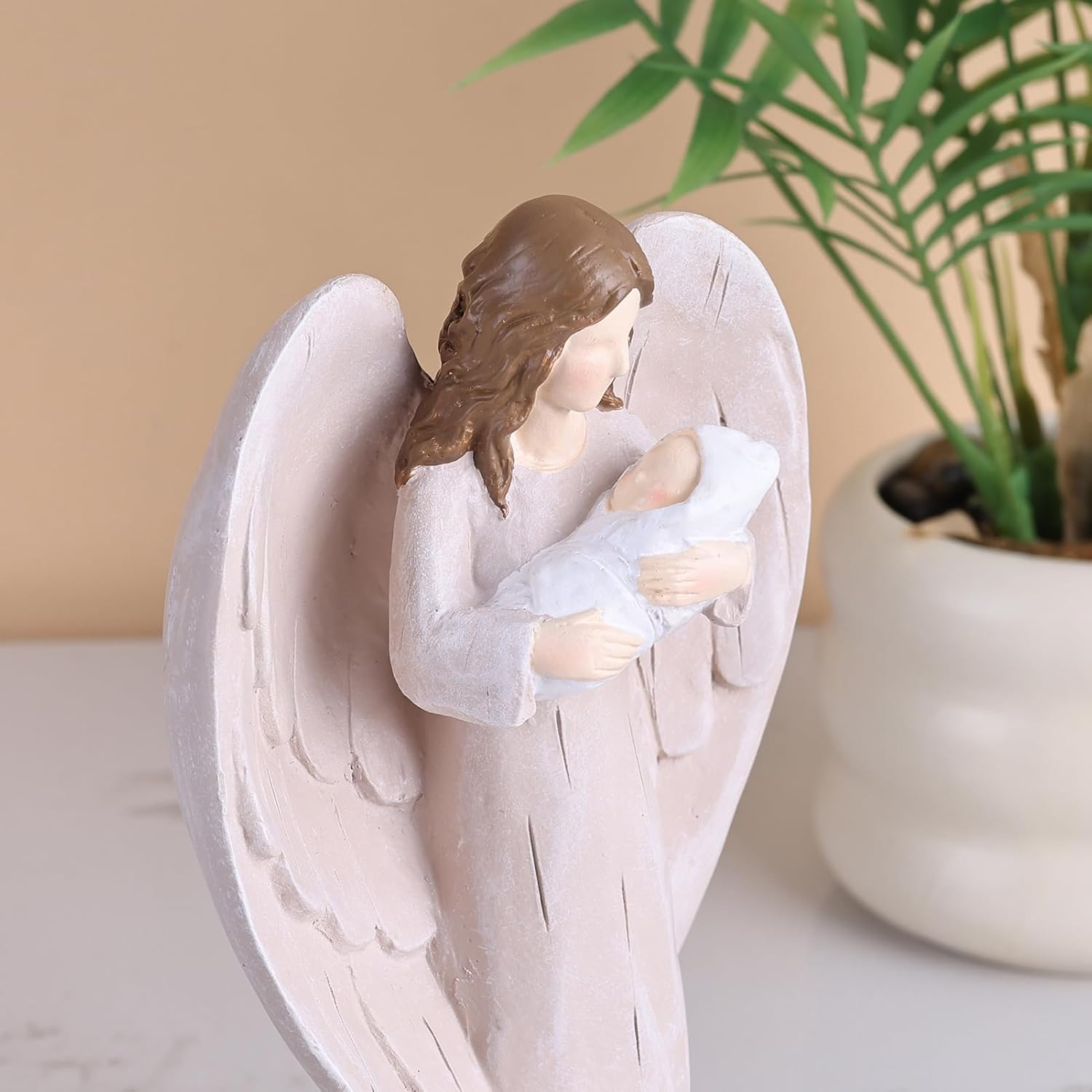 Guardian Angel Statue - Holding Baby Angel Figurines,Angel's Embrace - for New Mom, Baptism, or Miscarriage Gifts,Hand-Painted Resin Memorial Figure,Sympathy Angel Figurine,Godmother Keepsake - Image 7