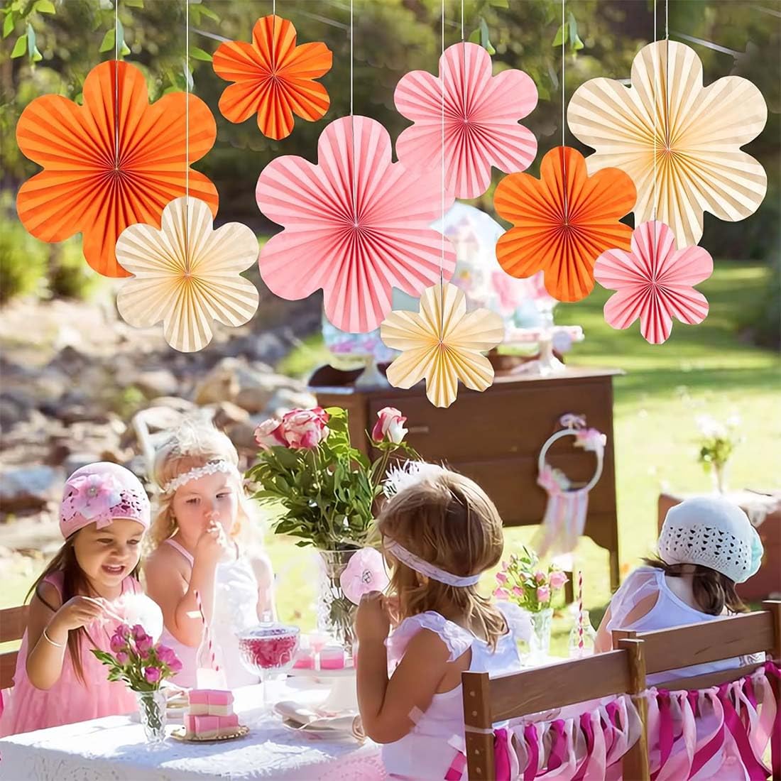 Easy Joy Ventagli di Carta Set di 9 Fiori di Carta appesi ventagli di Carta Decorazione Ghirlanda Rosa per Compleanno Matrimonio Laurea Festa Bambini Festa