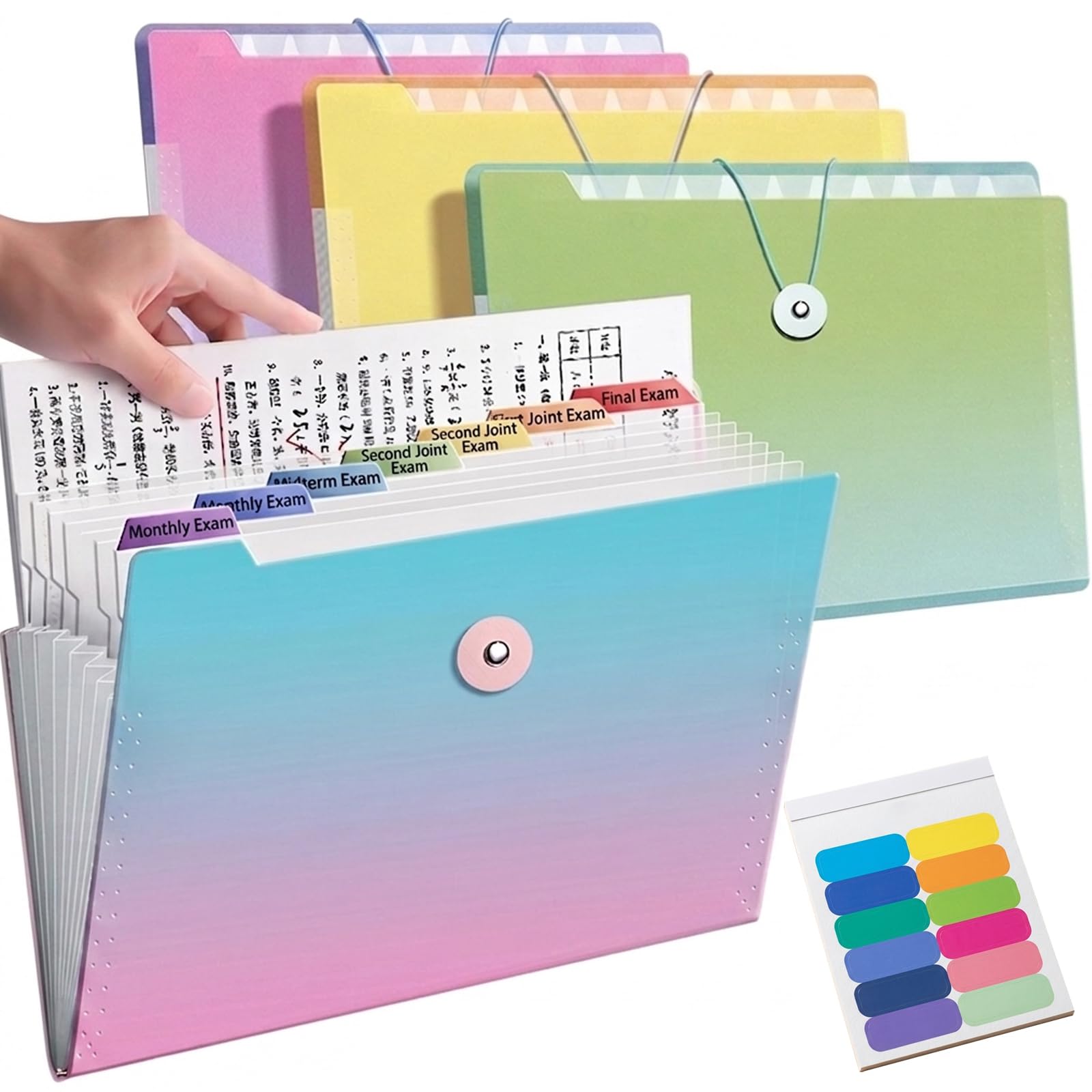 4 Pack Expanding File Folder A4, 8 Pocket Accordion File Organiser with Tabs, Poly Document Wallets with Button Closure, Large Capacity for Office School Travel (Multi-Color)