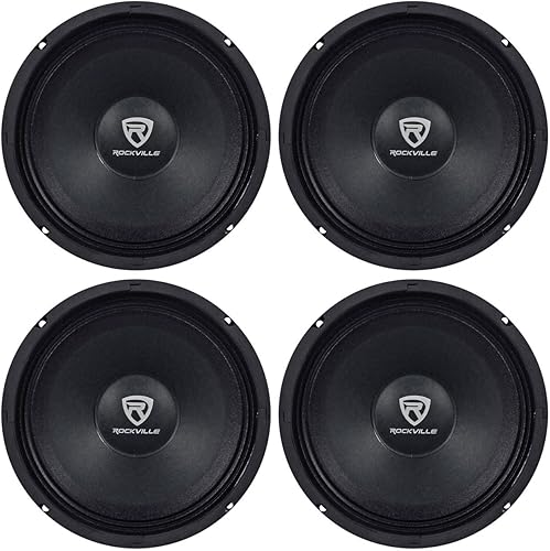 Rockville (4) RM84PRO Altavoces de coche de 8 pulgadas, 4 ohmios y 1200 vatios SPL de rango medio/bajo medio