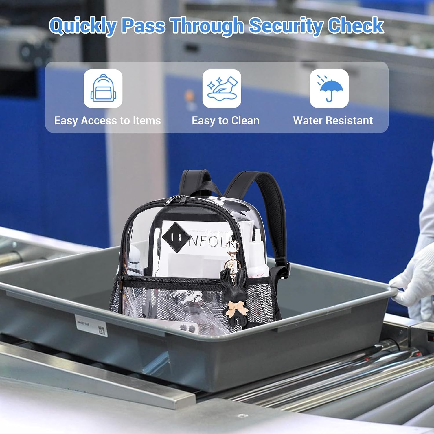 Clear Backpack for Stadium Events Approved 12×6×12, Thick TPU Mini Clear Bag with Front Pocket for Concert Sport Events Work Travel, Black Transparent - Image 7