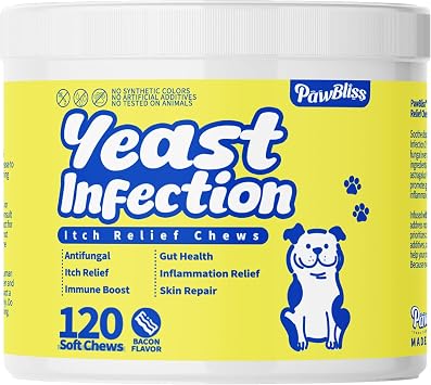 Yeast-Infection-Treatment for Dogs Soothing Itchy Skin, Ears & Paws Natural Relief with Omega-3, Collagen, PAU DArco & Apple Cider Vinegar Dog Yeast-Infection Support Chews