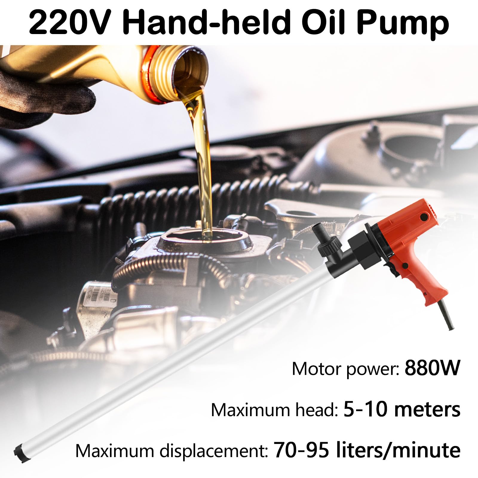 Bomba Eléctrica Para Bidones, 880W Para Gasolina Diésel Y Agua (70-95 L/Min, 5000-10000 Rpm) Equipada Con Tubo De Aluminio 89 Cm Y Manguera De Acero Para Bidones Estándar De 200 L Y 220 L