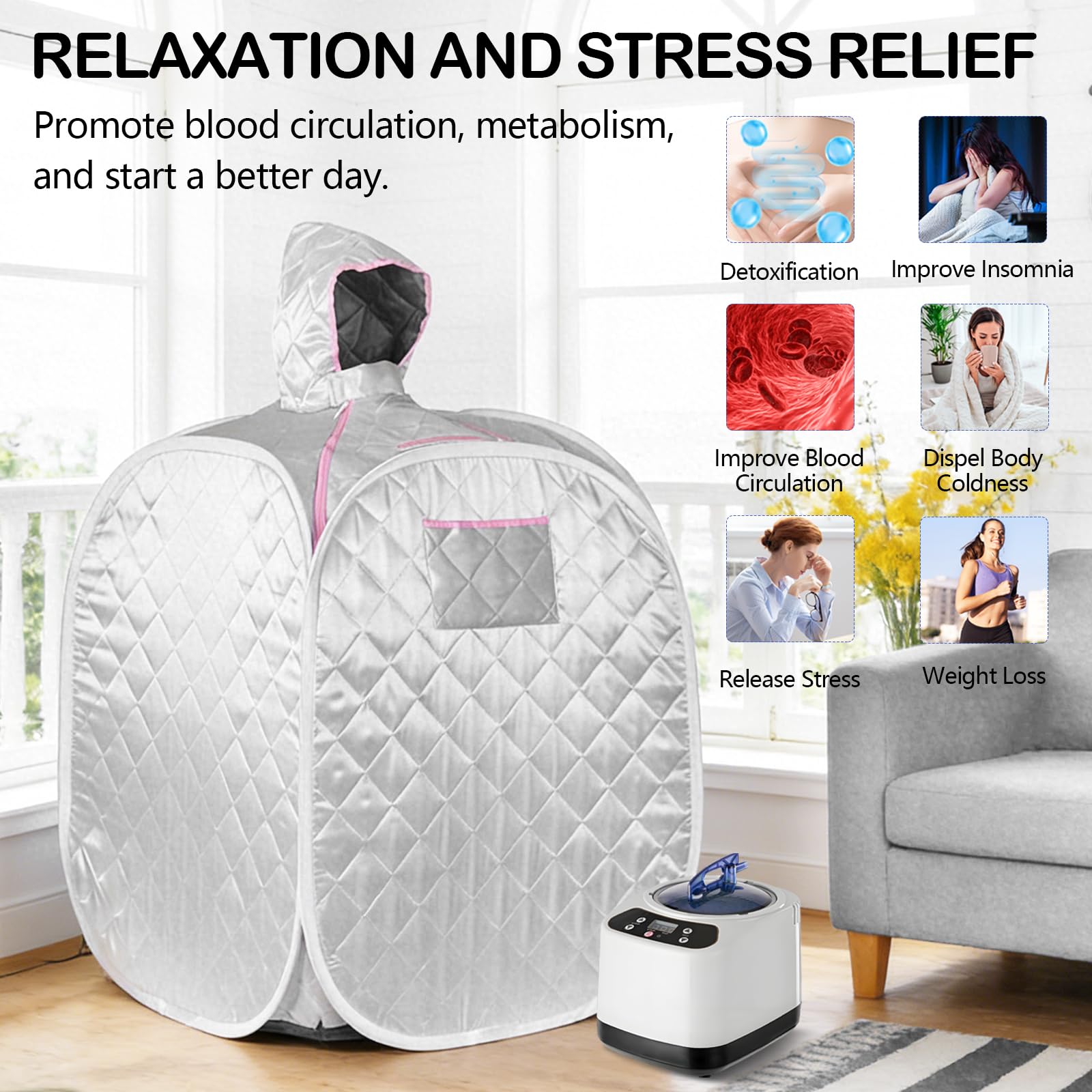 Vaporizador Portátil para Sauna, 1200W Generador de Vapor para Sauna con Mando a Distancia, 3L Generador de Vapor Hogar de Acero Inoxidable, Máquina de Fumigación para Ducha, Baño, Spa