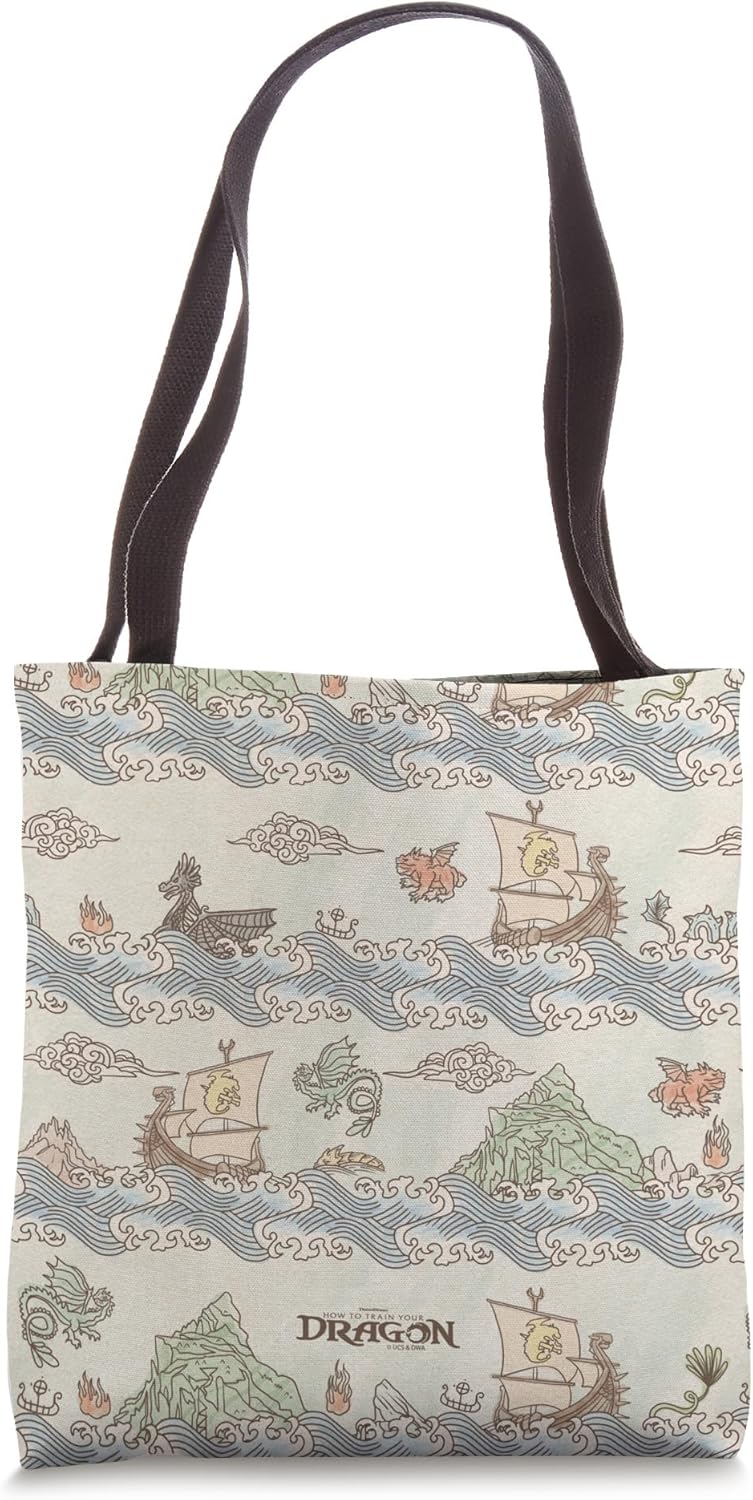 DreamWorks Dragons Viking Ships Sailing All-Over Print Tote Bag