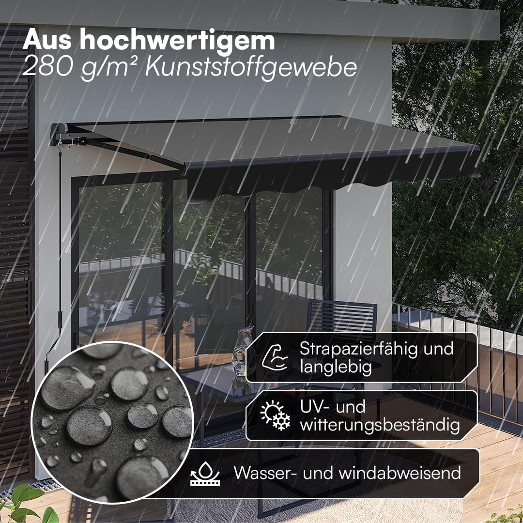 STEELSØN Kestria Markise für Balkon/Dachterrasse/Garten 200x150 cm – Gelenkarmmarkise Blickdicht & wetterfest – Außenrollo mit Kurbel aus Kunststoffgewebe – Sonnenmarkise mit Wandhalterung Anthrazit