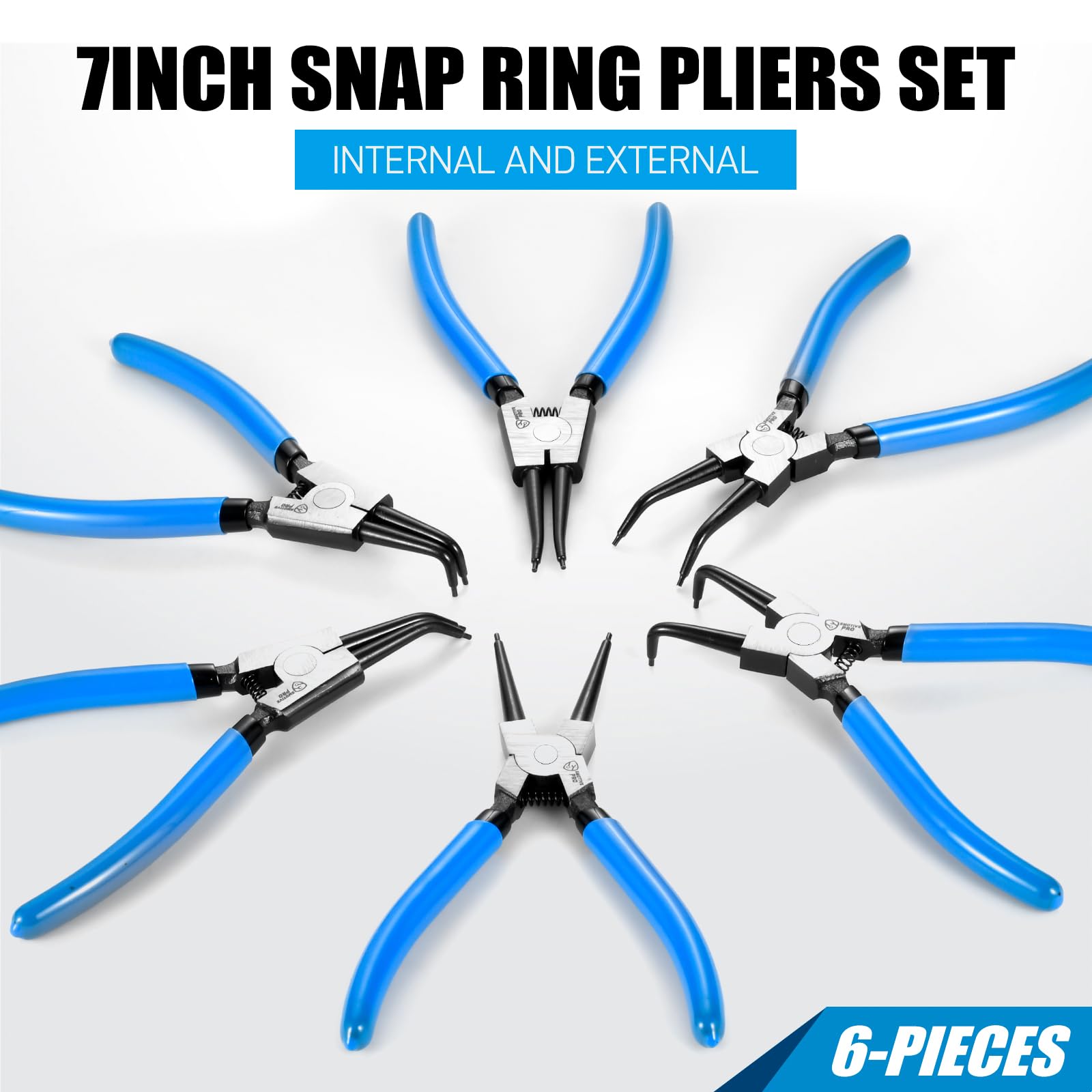 SMOTIVEPRO Set di 6 pinze per anelli elastici da 17,8 cm, con punta dritta e dritta, resistenti, con molle resistenti e manici morbidi per rimuovere gli anelli