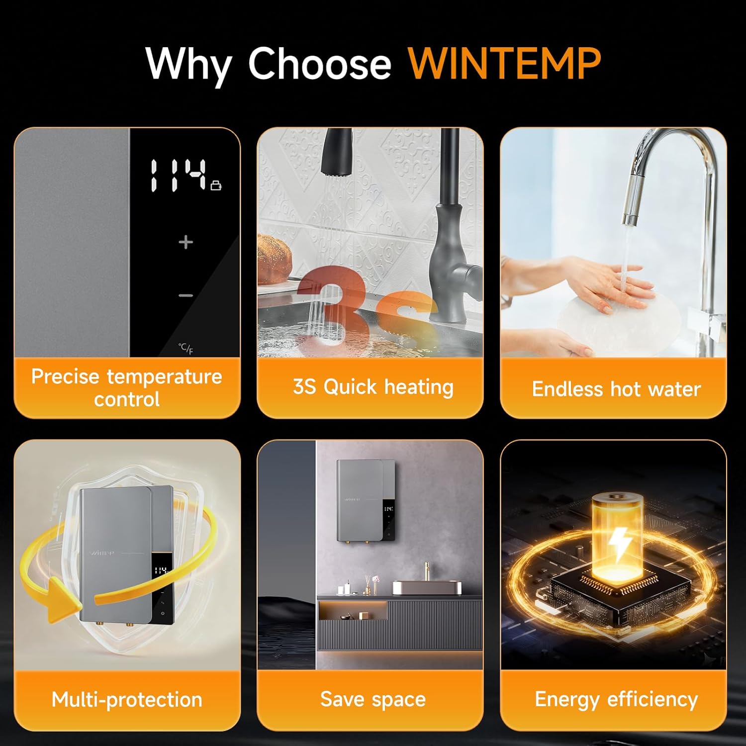 8KW Tankless Water Heater Electric 240V, On-Demand Instant Hot Water Heater, LED Temperature Display, Self-Modulating Energy Efficiency, Space-Saving Design