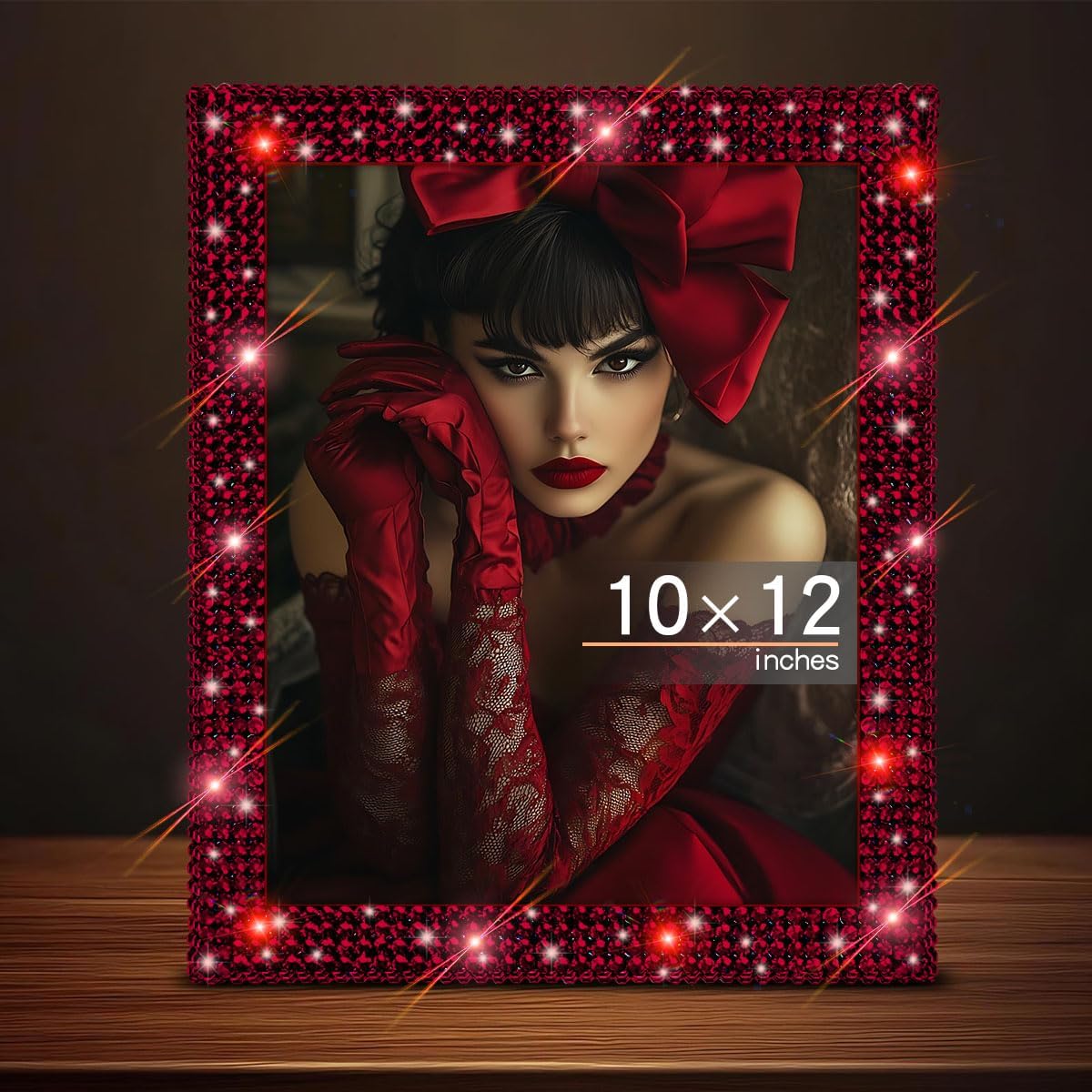 Yivaiks Wine Red 10x12 Glitter Picture Frame, Display Pictures 7x9 with Mat or 10x12 Without Mat,Wall Hanging Bling Shiny Crystal Photo Frame With Sparkle Rhinestones, Horizontally or Vertically