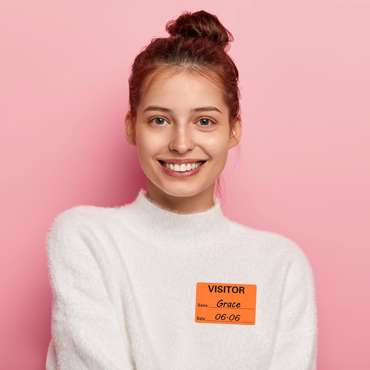 Visitor Pass Stickers Name Identification Tag Labels Writable 2×3 Inch Fluorescent Orange - 300 Stickers Per Roll（10 Rolls） image 3