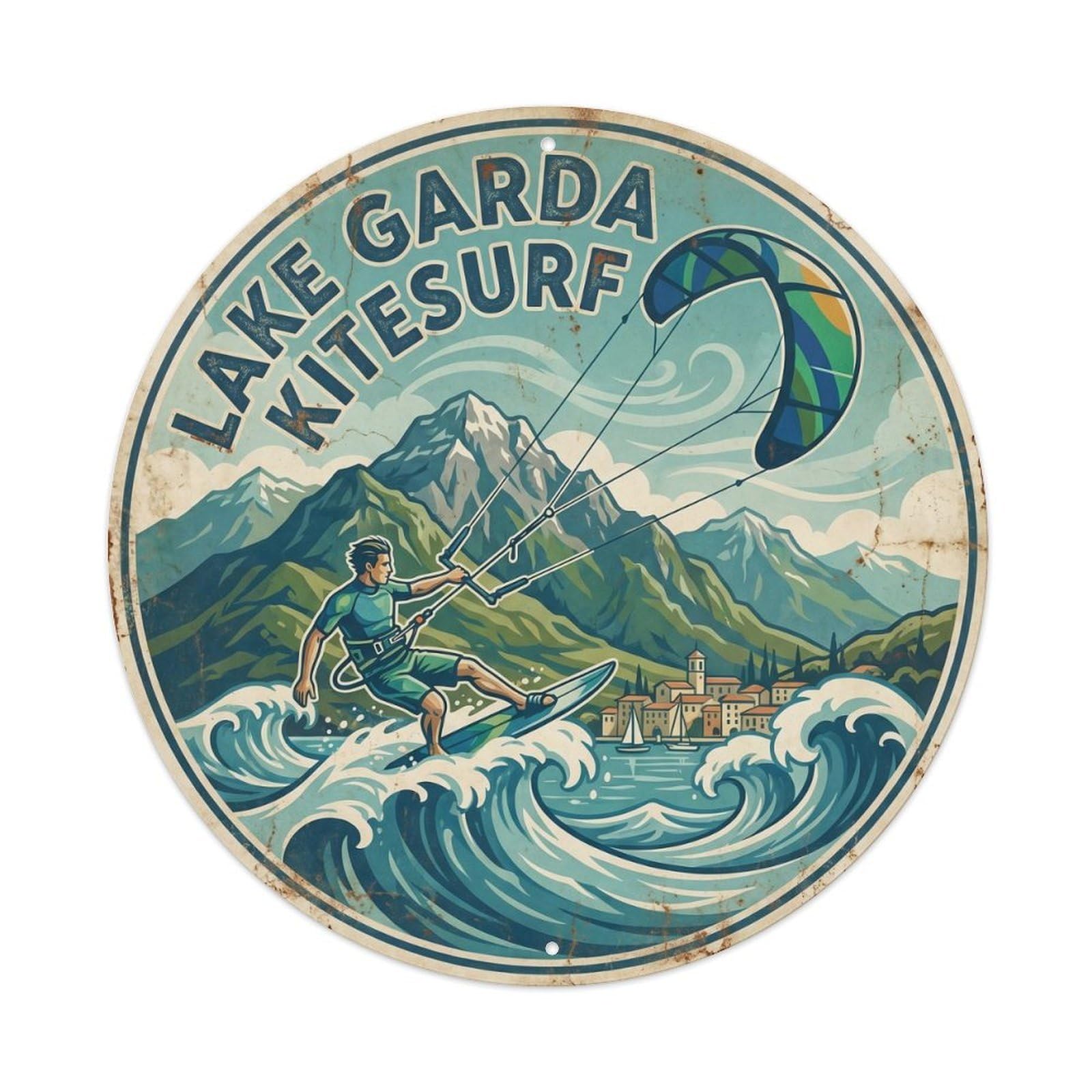 Olhnbad Style Kitesurfing Lake Route Garda Travel Classic Metal Tin Sign