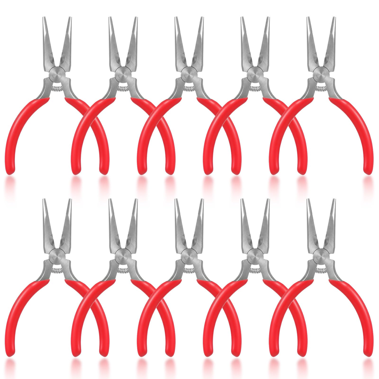 Photo 1 of 10 Pcs Mini Needle Nose Pliers, 4.7" Spring Loaded Thin Needle Nose Plier Small Plier with Wire Cutters for DIY Crafts Jewelry Making Tiny Project (Red)