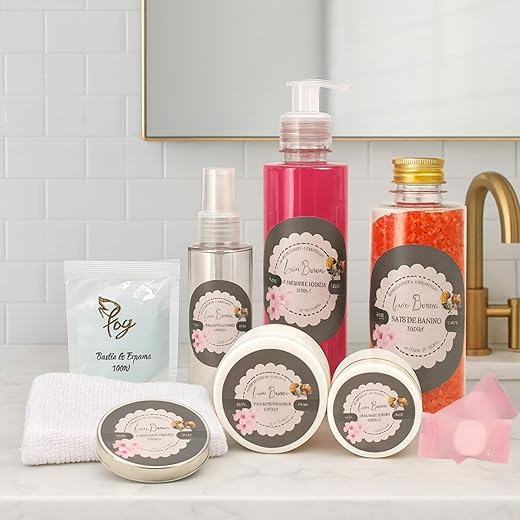 LUCE BIANCA Kit Completo para Banho Cereja & Avelã, Spa em Casa, Presente Artesanal para Autocuidado, Mãe, Namorada, Esposa, Amiga, Sogra
