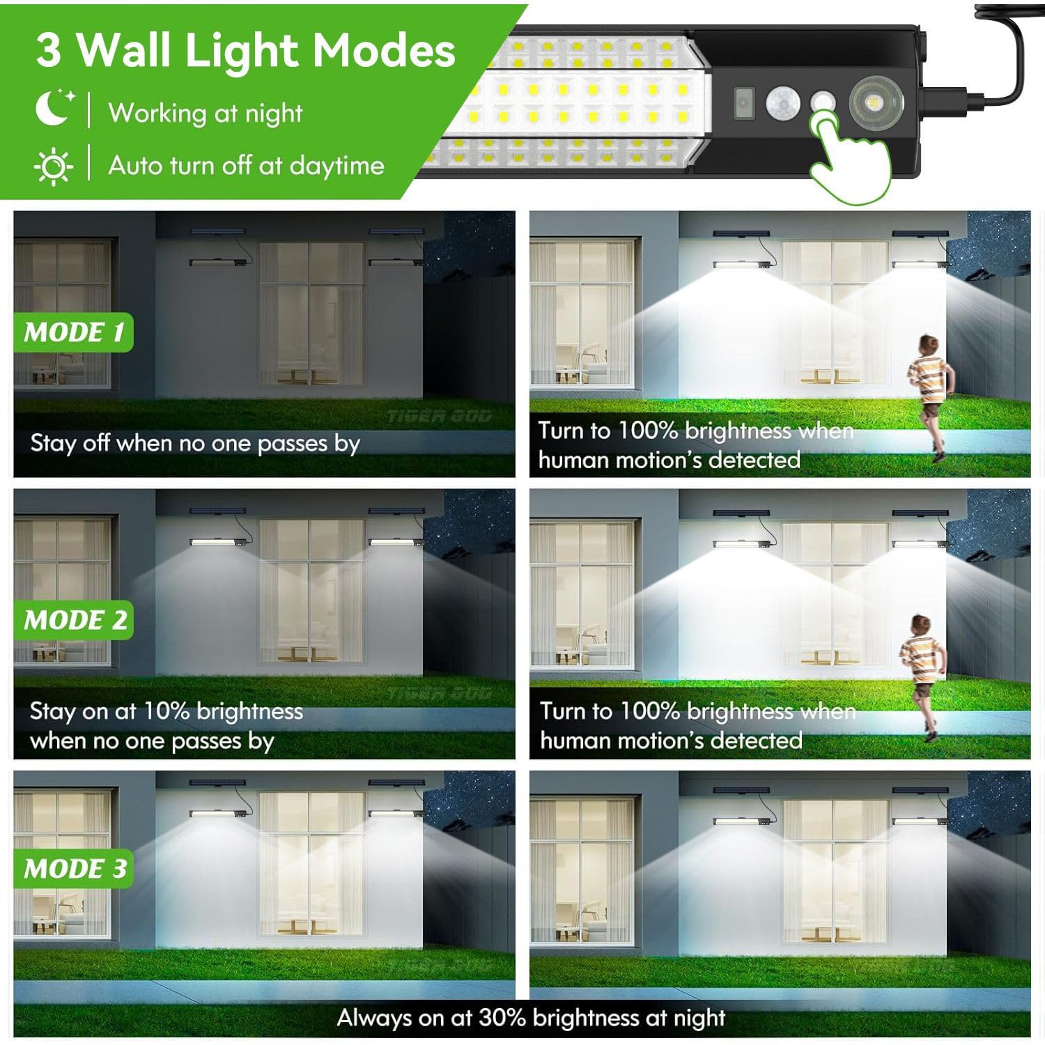 Lumières Solaires Murales d'Extérieur Lampe Solaire Intelligente 3 Modes