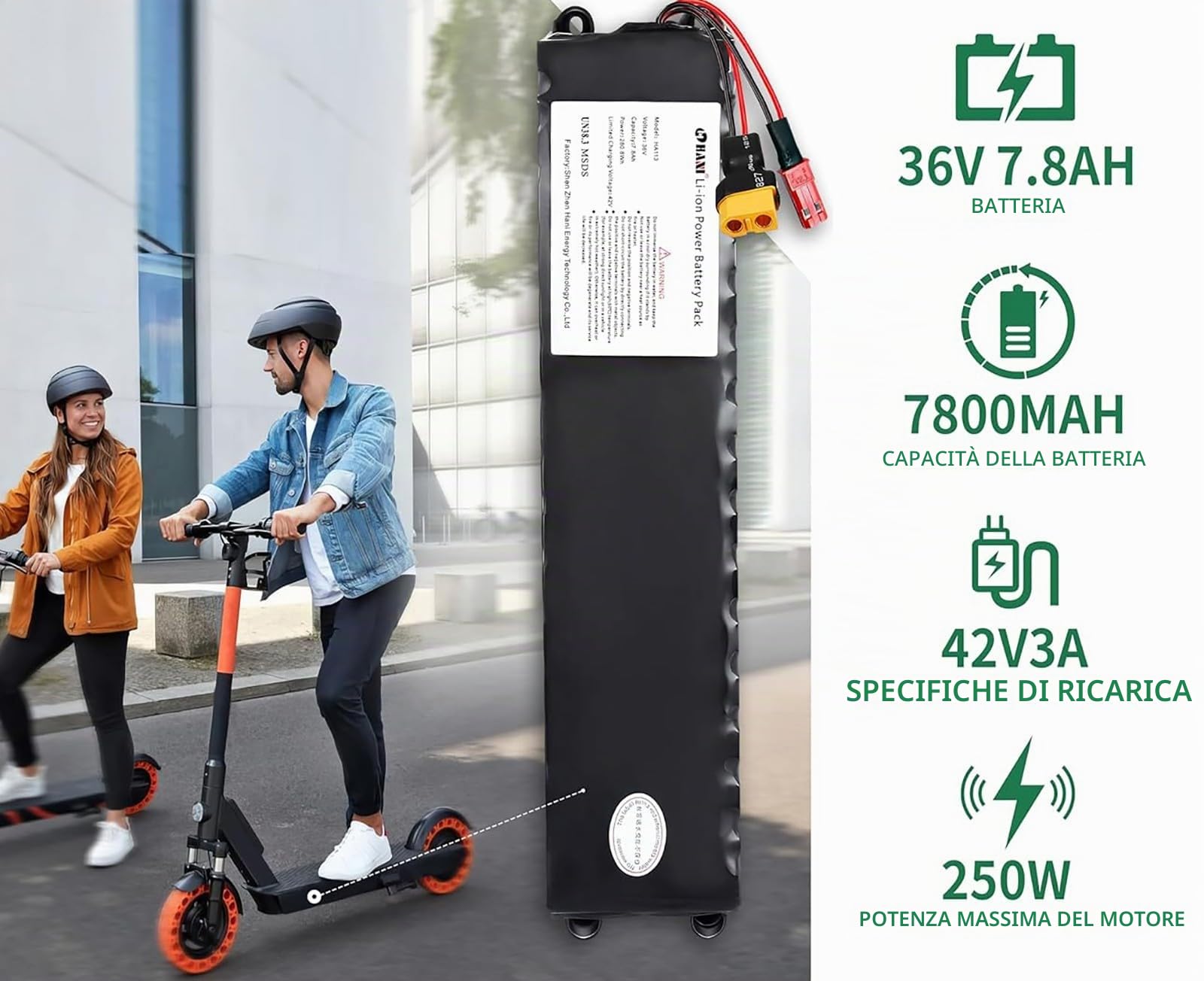 36V 7.8Ah Batteria Per Monopattino Elettrico, 36V 78000MAH Batteria di ricambio per M365 con XT60 senza comunicazione, 280.8Wh