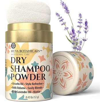 Nuva Botanicals Shampoing Sec Poudre Végétale Sans Gaz à la Biotine & Lavande (12 g)