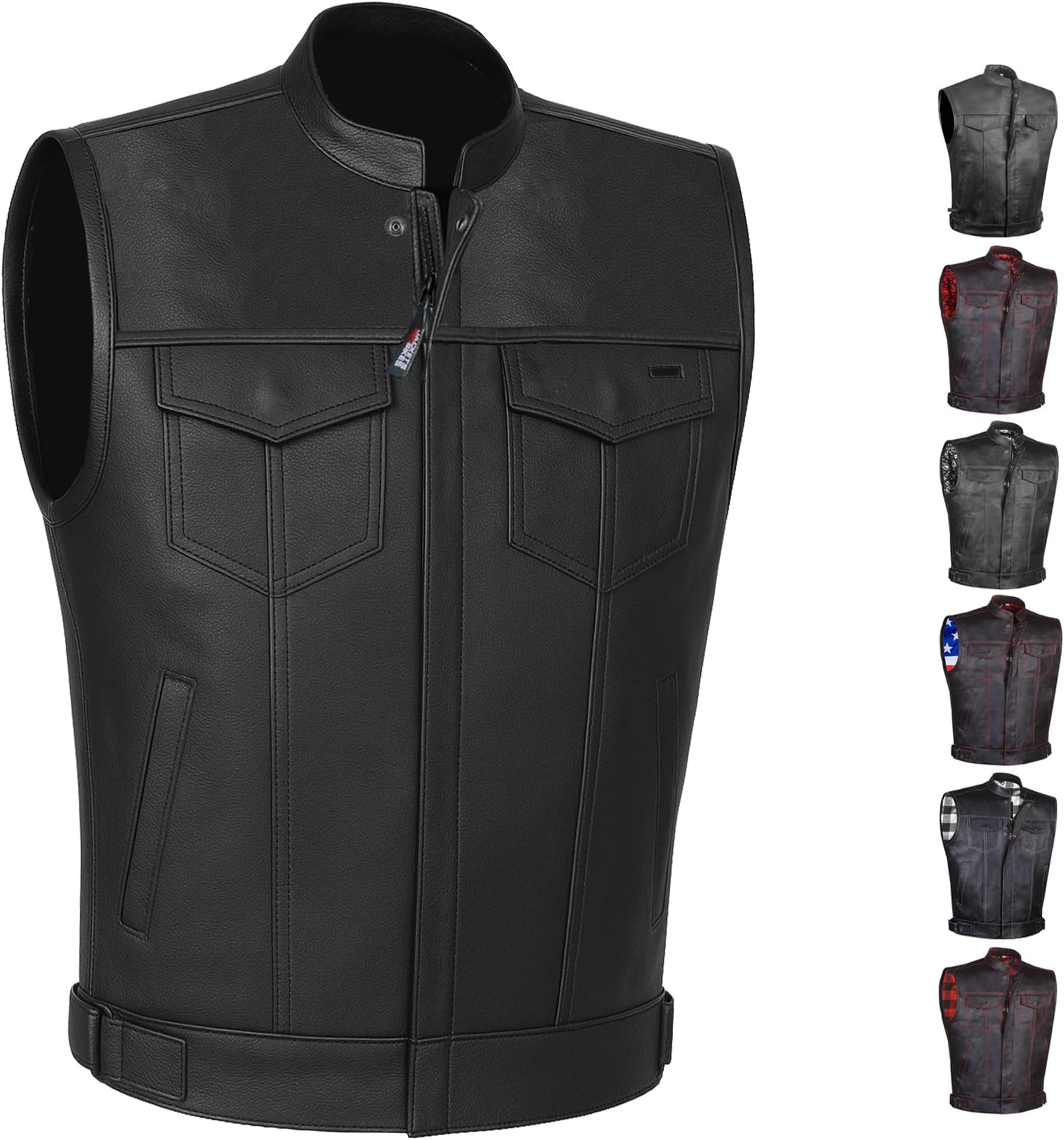 SOA Motorcycle Vest for Men, Premium Buffalo Leather, Back Armor, Inside Pockets, Biker Riding Club Vests, All Season