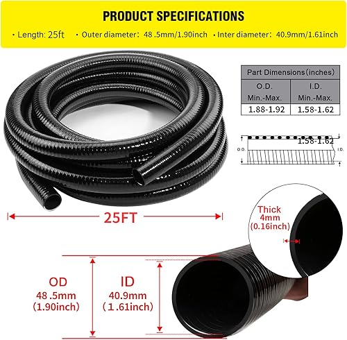 Miniatura 2 de Tubo de PVC flexible de 1.5 pulgadas de diámetro, tubo de PVC negro, manguera de piscina de 1.5 pulgadas x 25 pies, tubo de manguera de spa para