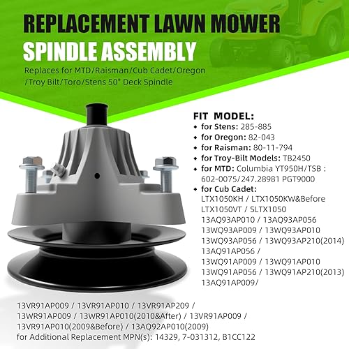 Miniatura 3 de AKM 918-05016 618-05016 Conjunto de husillo para Cub Cadet MTD 50 pulgadas Cubierta LTX1050 SLTX1050 LTX1050VT 618-04825 918-04825 Stens 285-885