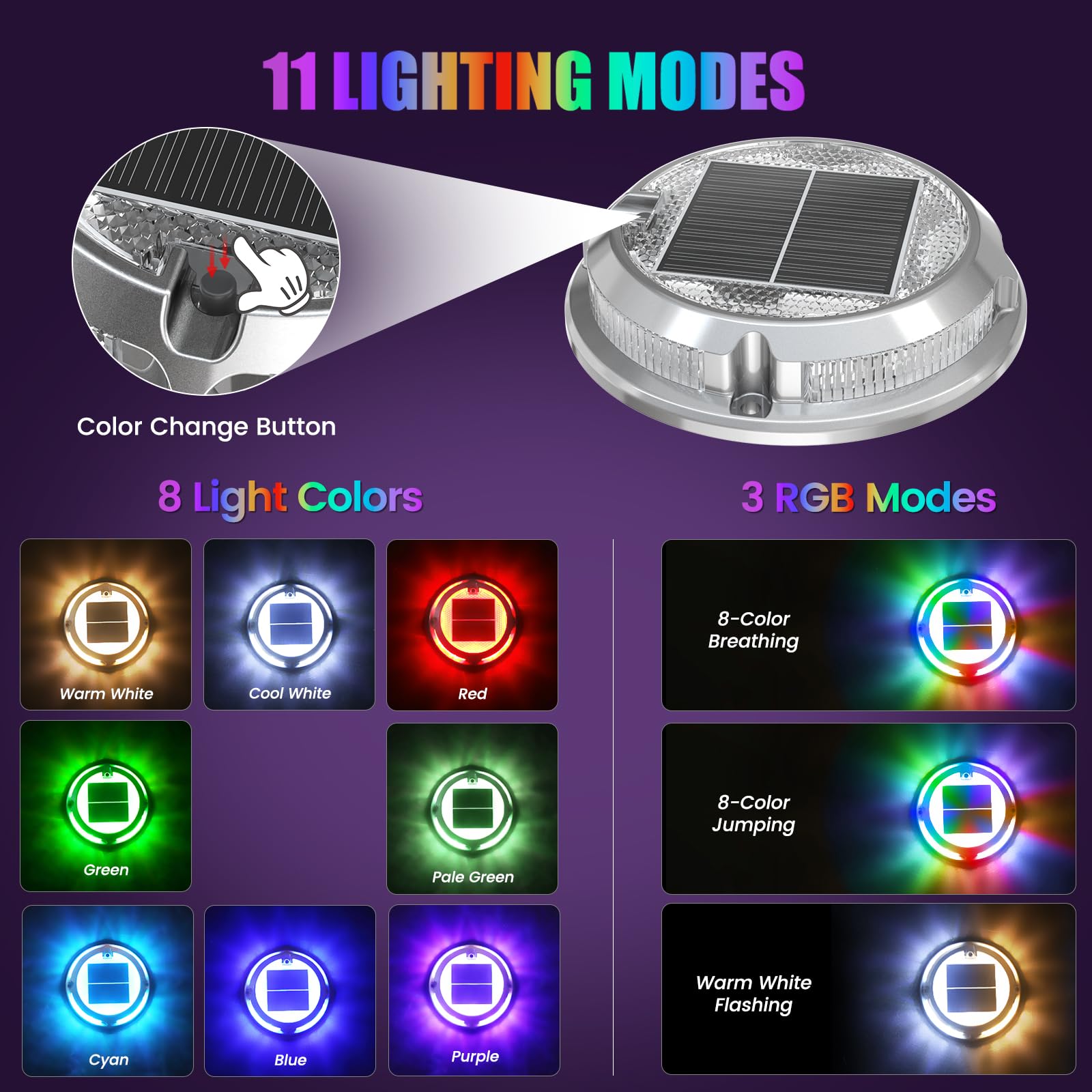 Quntis Solar Decking Lights Outdoor Garden 4 Pack, RGB Warm White Cool White 11 Lighting Modes - Image 2