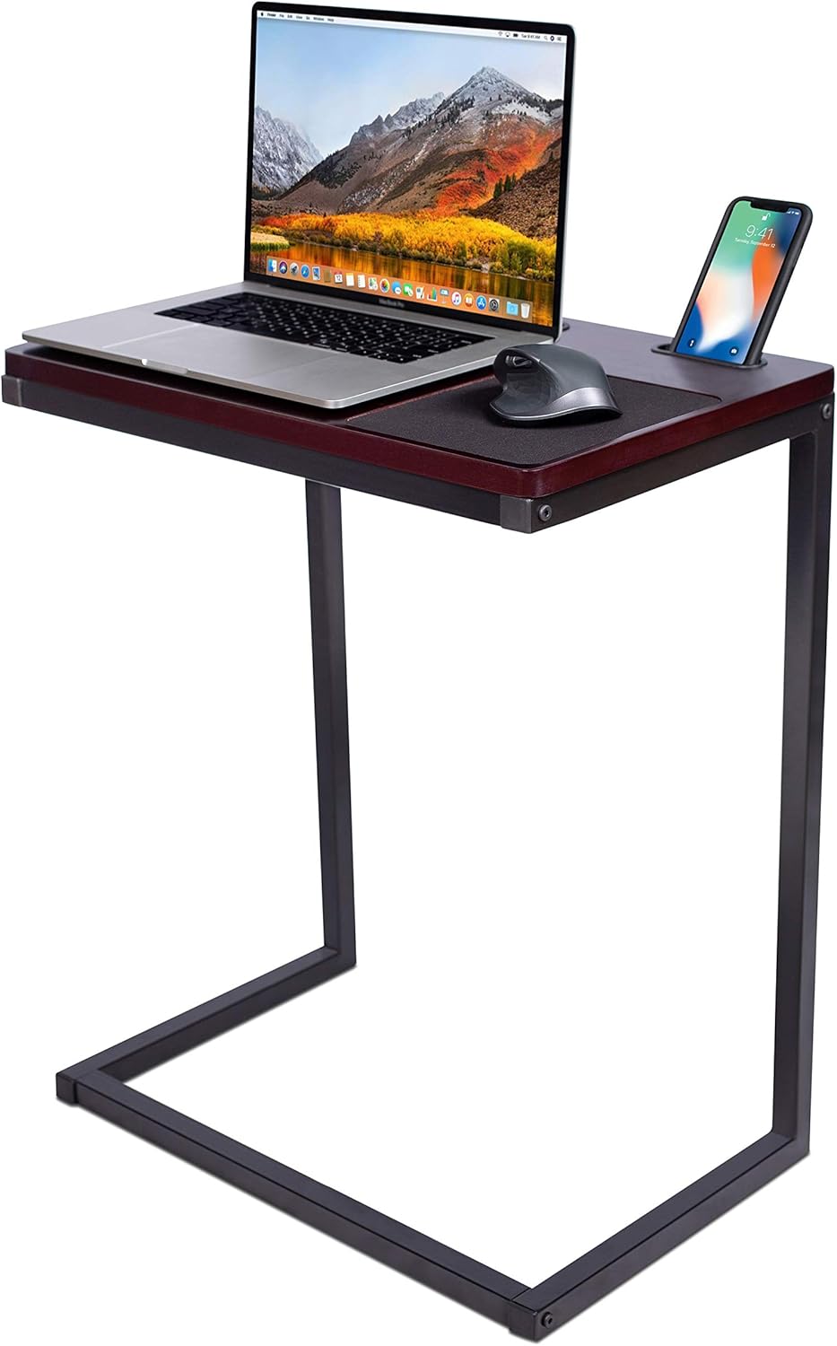 Sofa Table TV Tray with Tablet and Phone Slots - Work from Home - Laptop Stand for Couch Bed - Metal Legs - Console Lapdesk - Breakfast Eating Food - Coloring Computer Crafts - Lap Desk