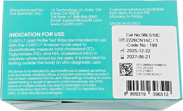 CURO L7 - Cholesterol Multi Test Strips : Included 10 Strips (Device in NOT Included) 10 Qty (TC, TG, HDL & LDL)