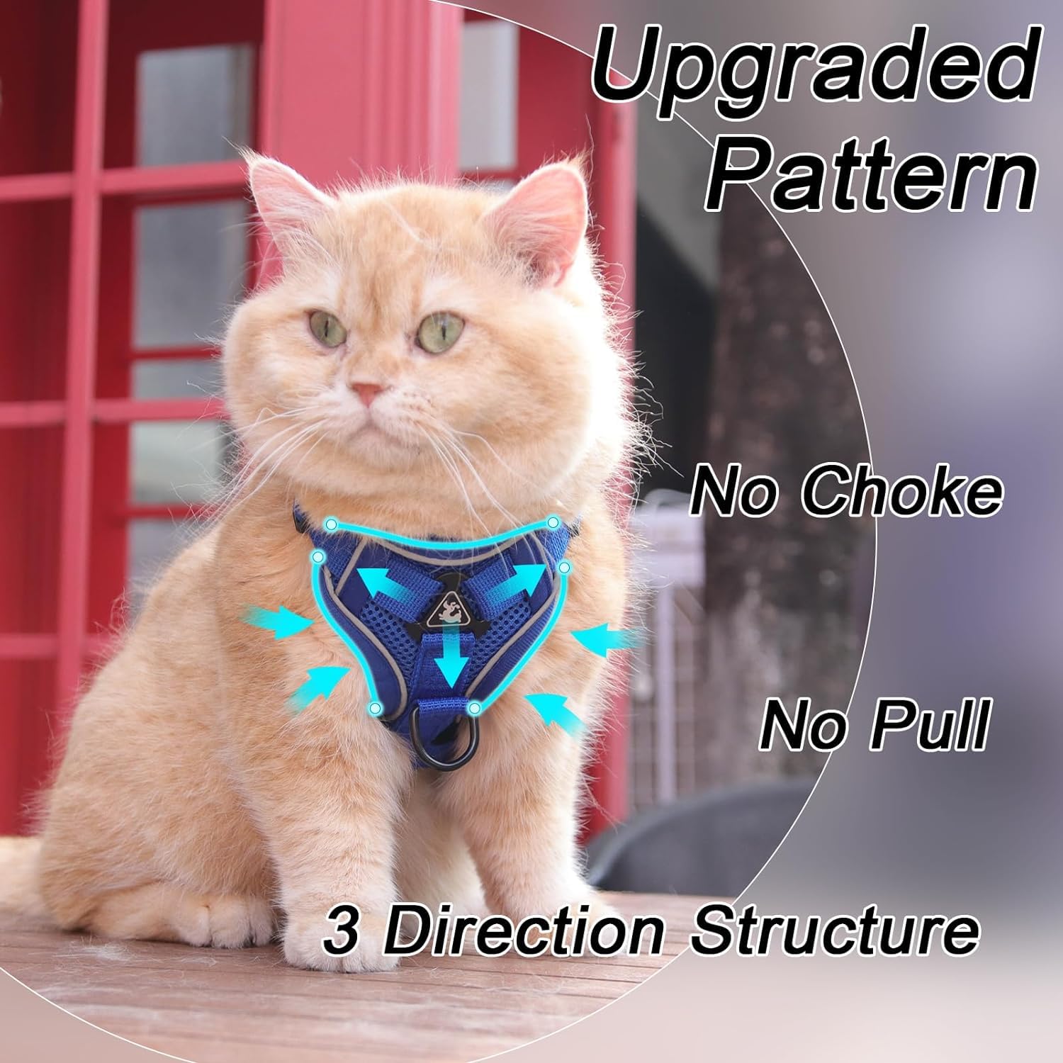 Skmeditec Cat Harness and Leash Set: Upgraded Escape Proof Vest with Lead for Large Cat Small Dog Puppy Walking Soft Jacket with Reflective Strips L Size Blue - Image 4