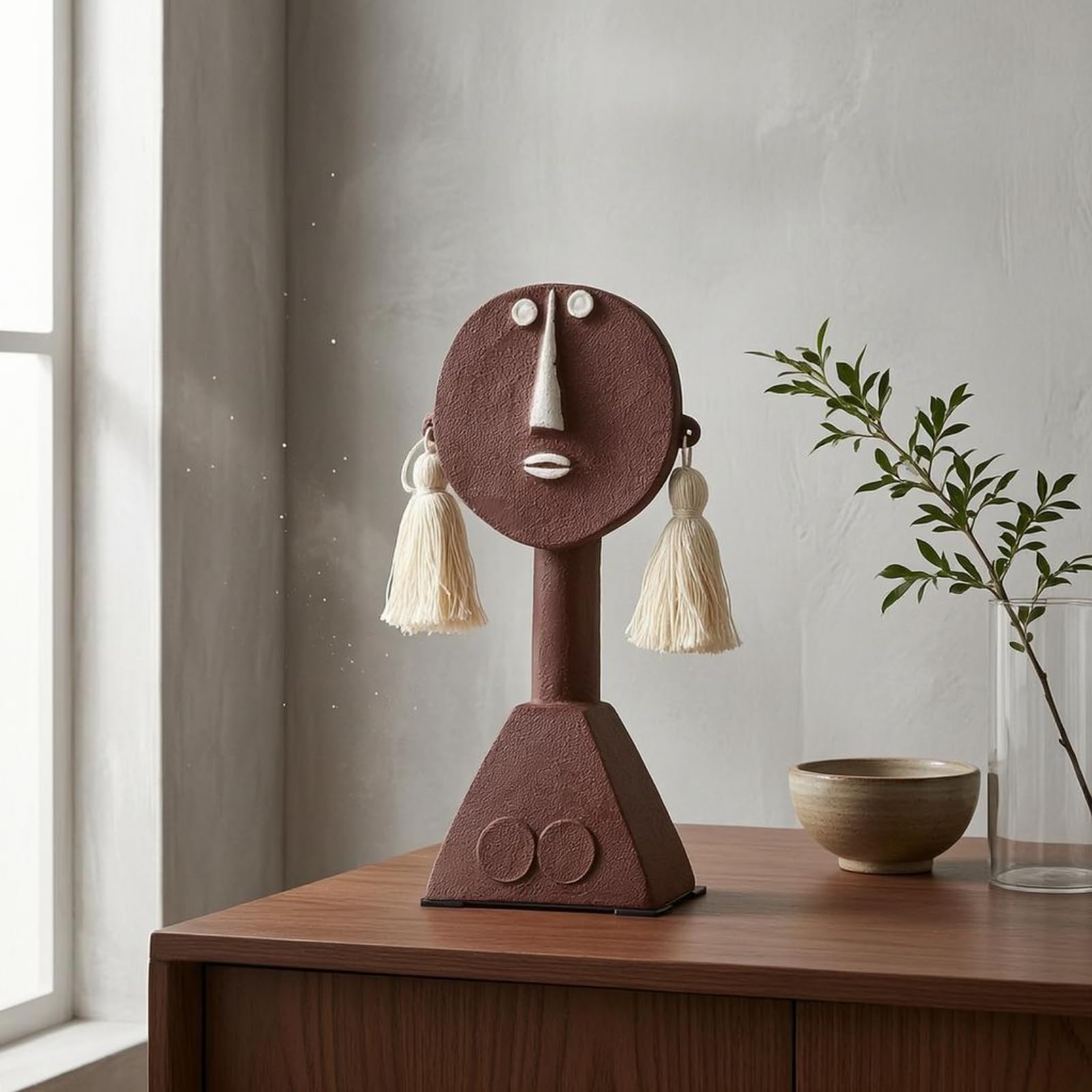 Figura Umana Irreale Orecchini Pendenti Figurina con Base Geometrica Decorativo Figura Volto Umano