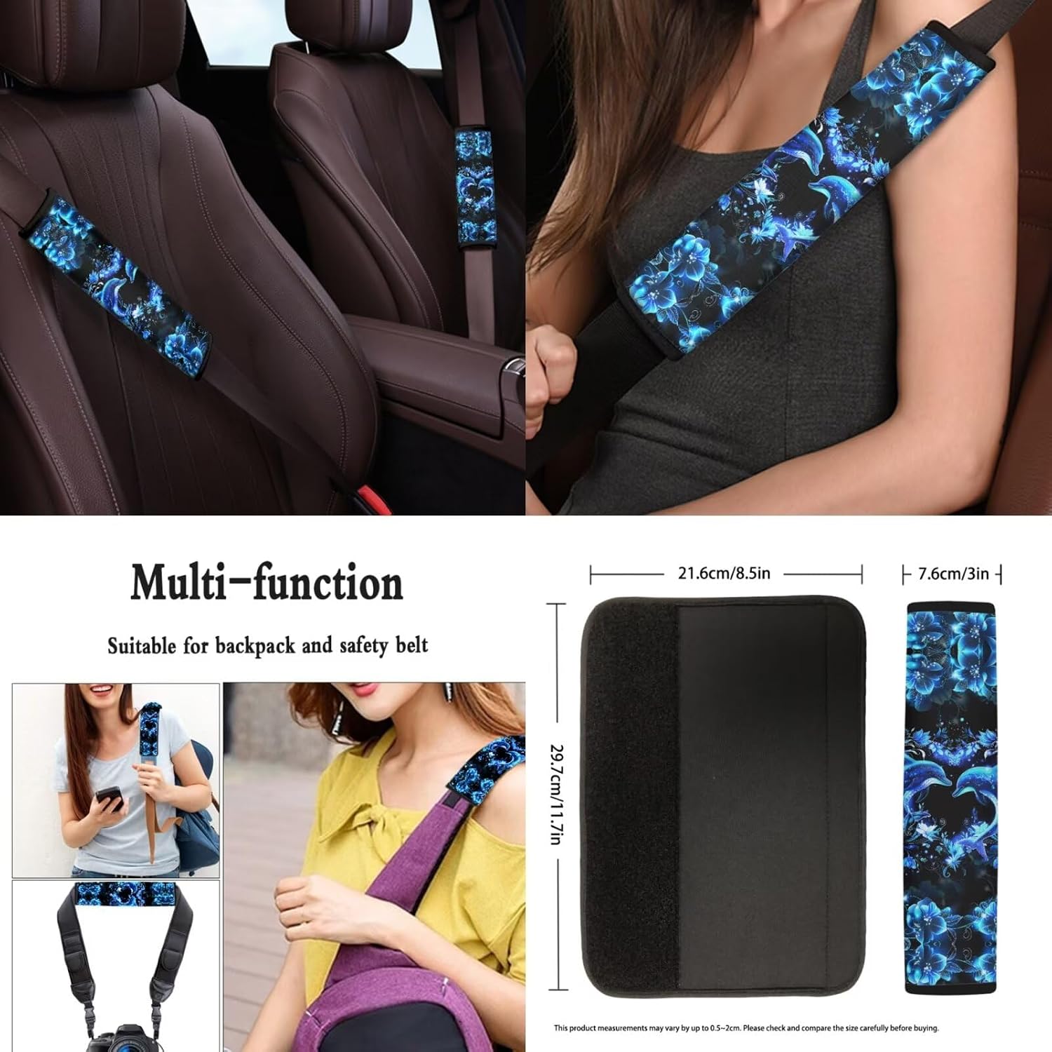 Blue Dolphin Car Seat Covers Full Set 12 Pcs Car Steering Wheel Cover Center Console Cover Fashion Auto Seat Belt Covers Gear Lever Cover Fit for Most Cars, SUVs