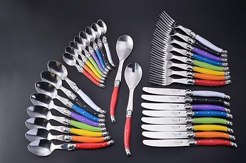 Miniatura 8 de FlyingColors Laguiole - Juego de cubiertos de acero inoxidable, organizador de cajones de madera, 24 piezas