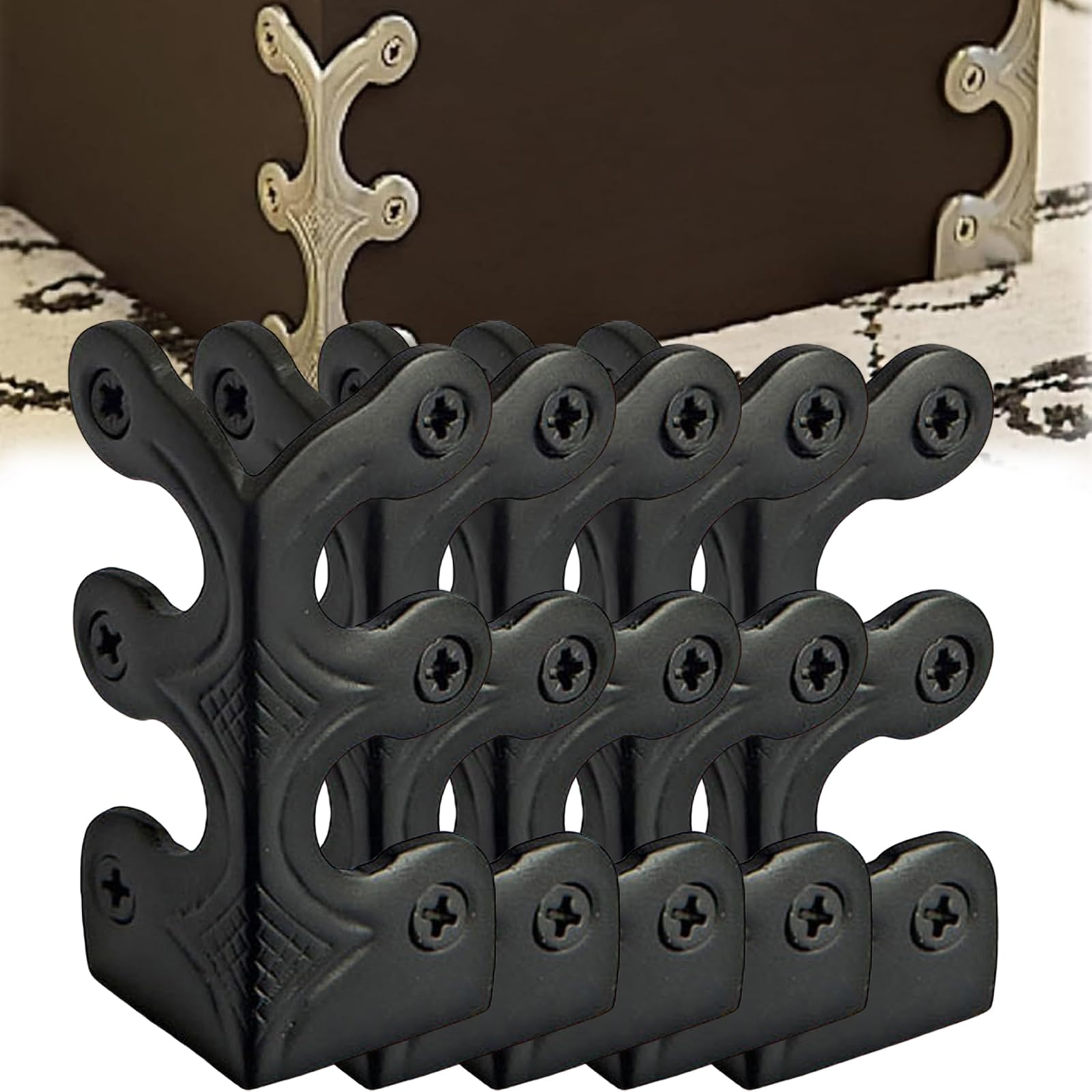 Skiffers Baseboard Corner Protectors, Solid Brass Skirting Board Corner Protectors, Decorative Protector Cover, Vintage Metal Corner Protectors (Black 5Pcs)