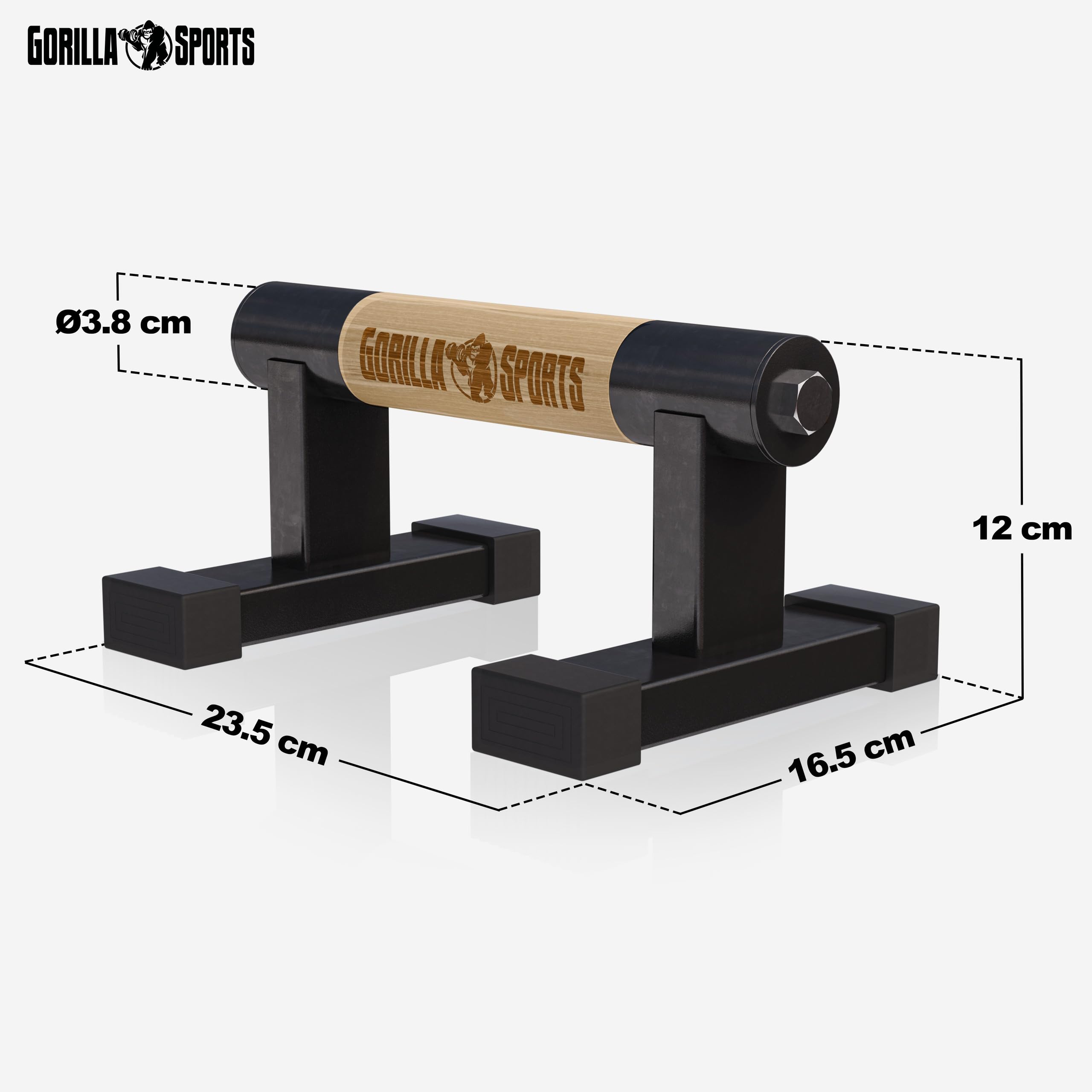 GORILLA SPORTS® Liegestützgriffe - 2er Set, aus Holz, Stahl, Rutschfest, bis 300kg, inkl. Tragetasche - Calisthenics Equipment, Parallettes, Handstand Griffe, Push Up Bars, Liegestütze Barren