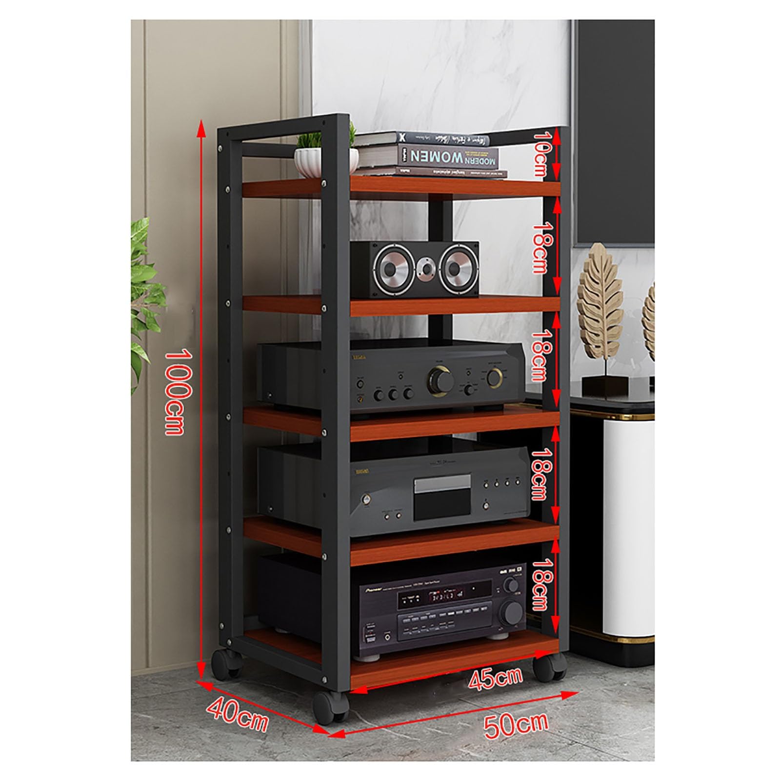Półki Zdejmowany stojak audio Stojak na płyty CD Stojak narożny Komponent Szafka Stojak stereo Wieża audio z regulacją wysokości Drewniana półka do domu/biura/audio-wideo (kolor: D-5-50X40X100CM)